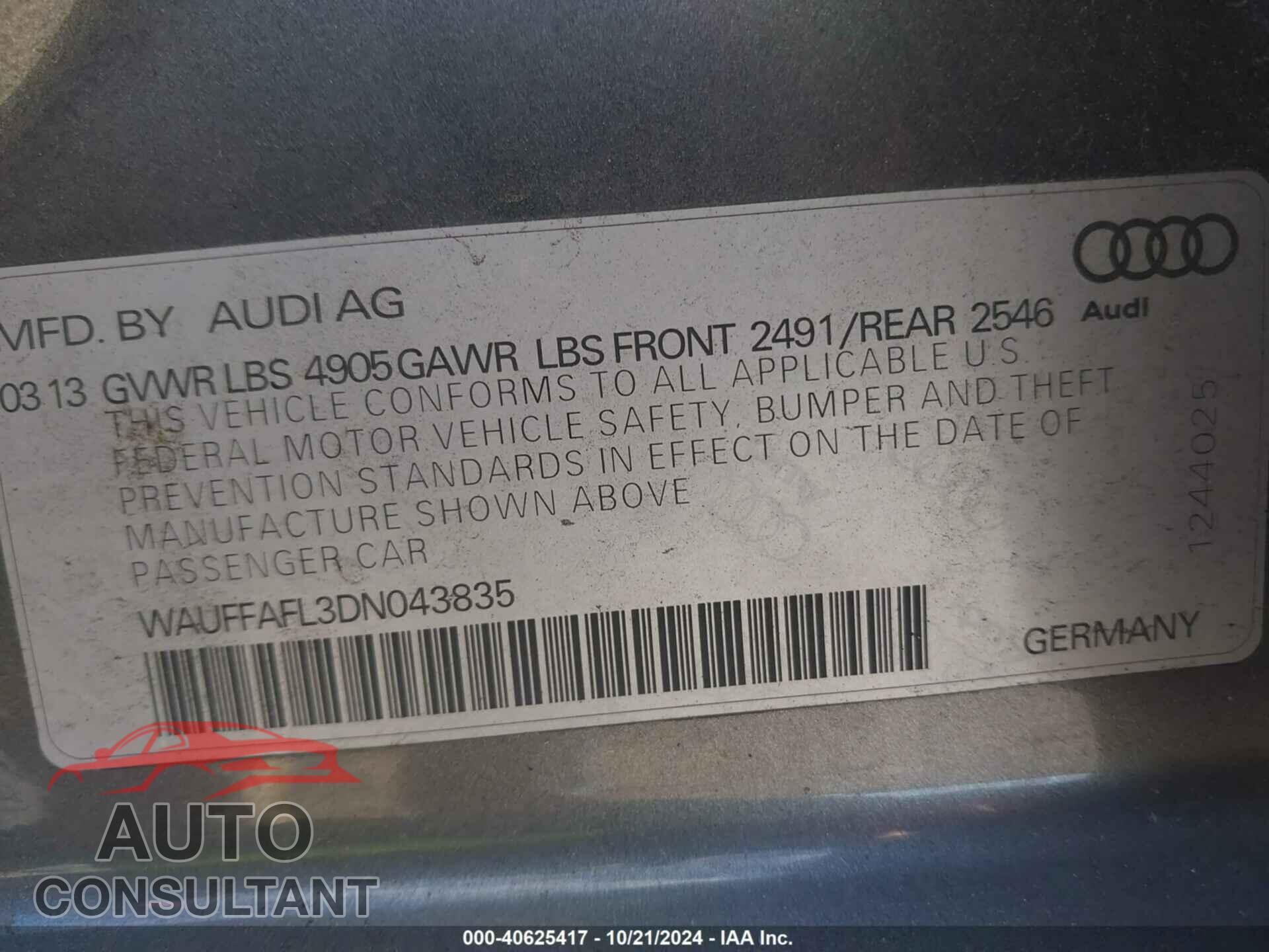 AUDI A4 2013 - WAUFFAFL3DN043835