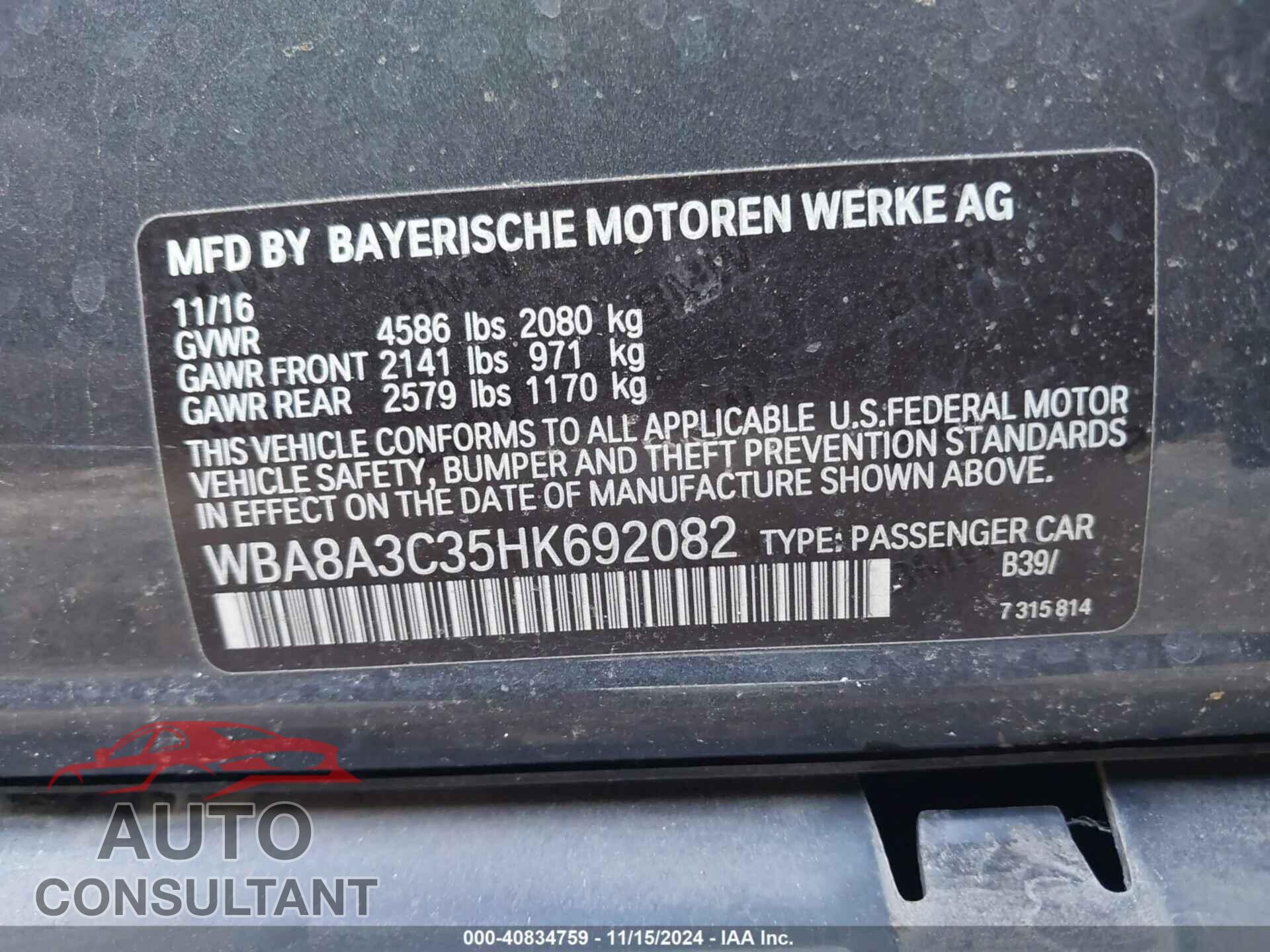 BMW 320I 2017 - WBA8A3C35HK692082