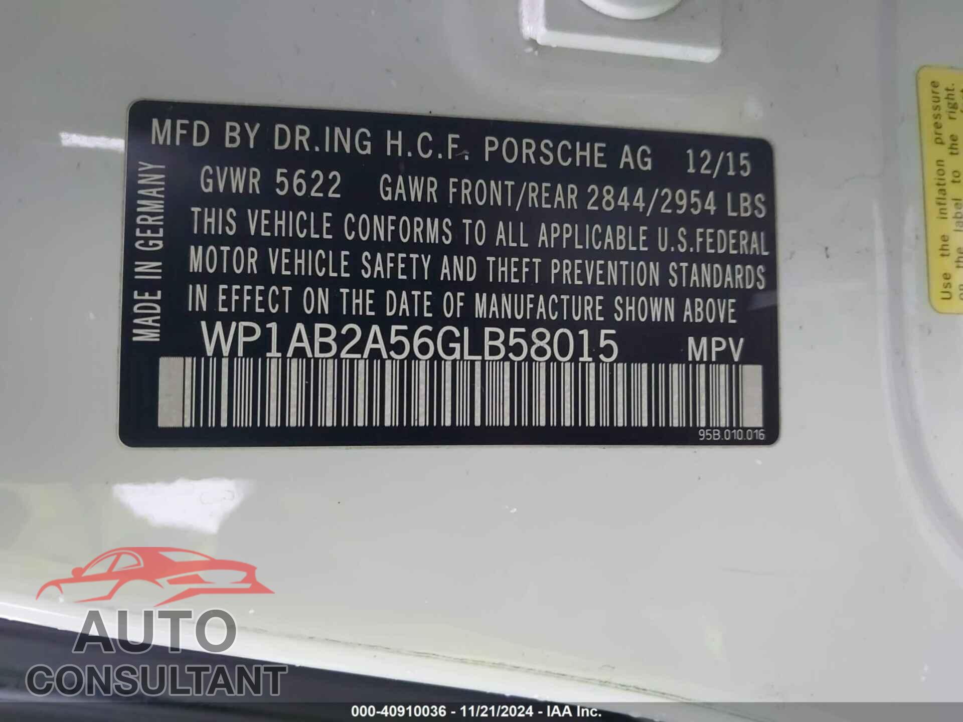 PORSCHE MACAN 2016 - WP1AB2A56GLB58015