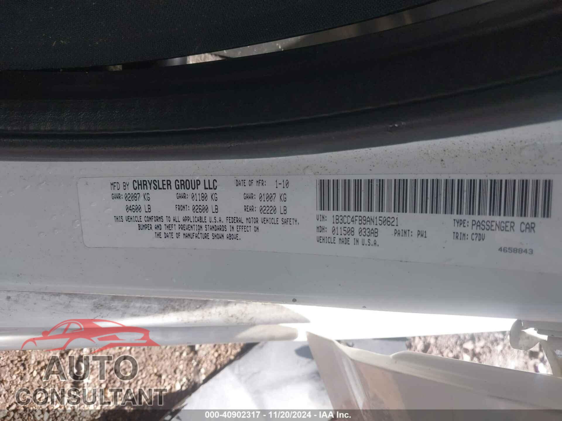 DODGE AVENGER 2010 - 1B3CC4FB9AN150621