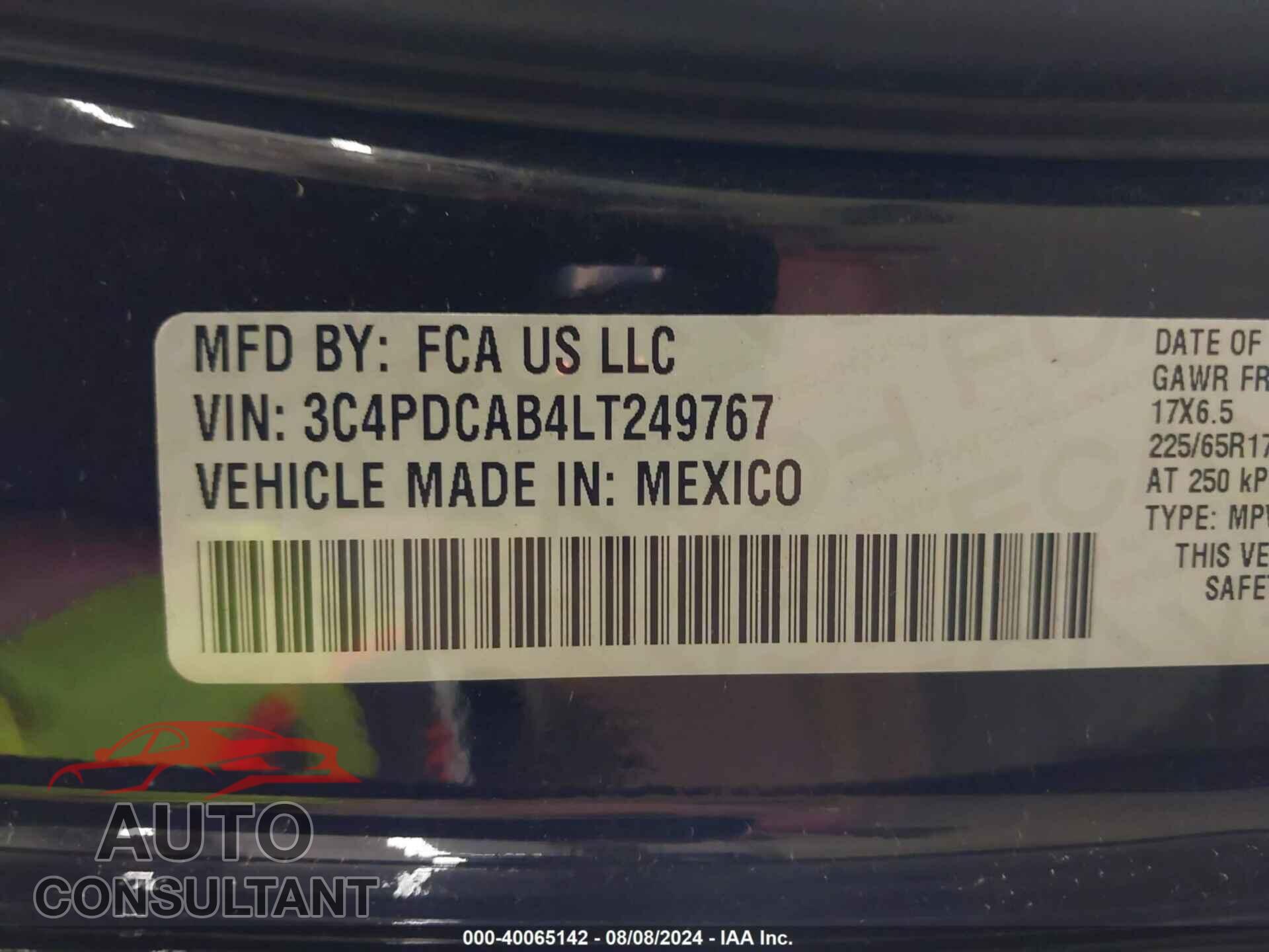 DODGE JOURNEY 2020 - 3C4PDCAB4LT249767