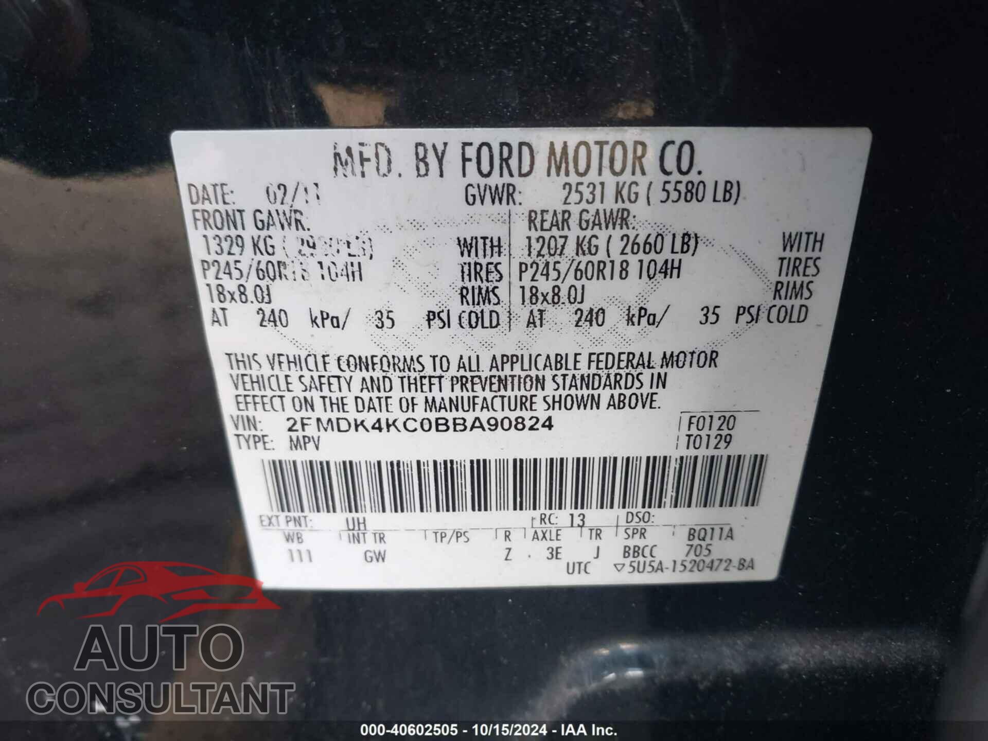 FORD EDGE 2011 - 2FMDK4KC0BBA90824