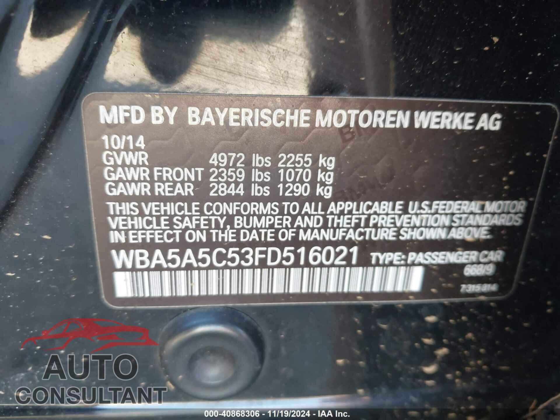 BMW 528I 2015 - WBA5A5C53FD516021