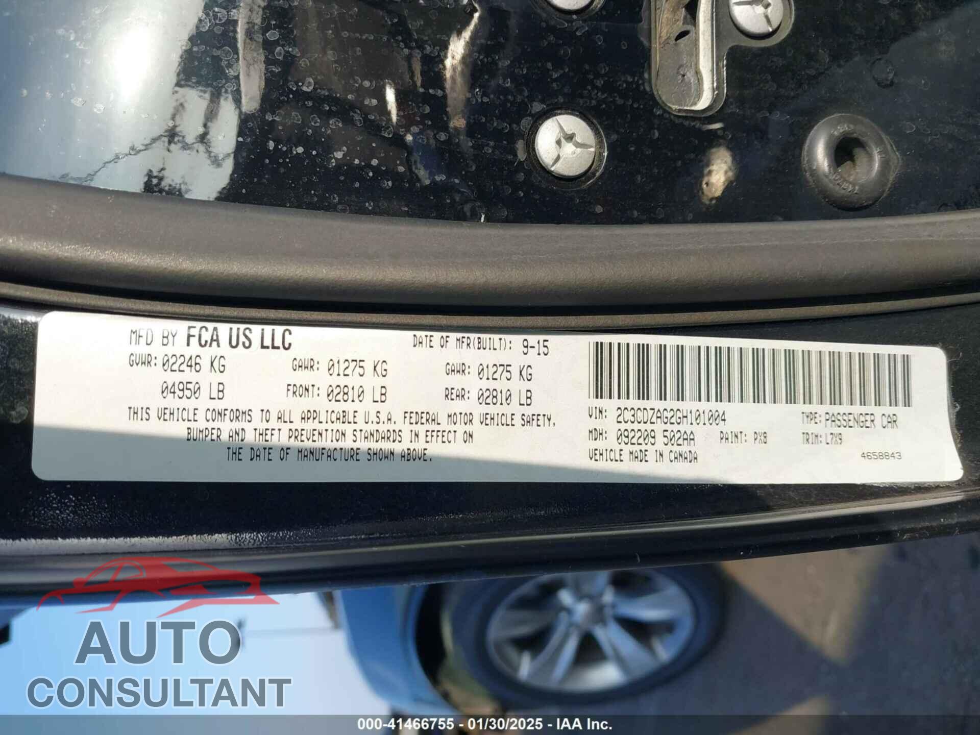 DODGE CHALLENGER 2016 - 2C3CDZAG2GH101004