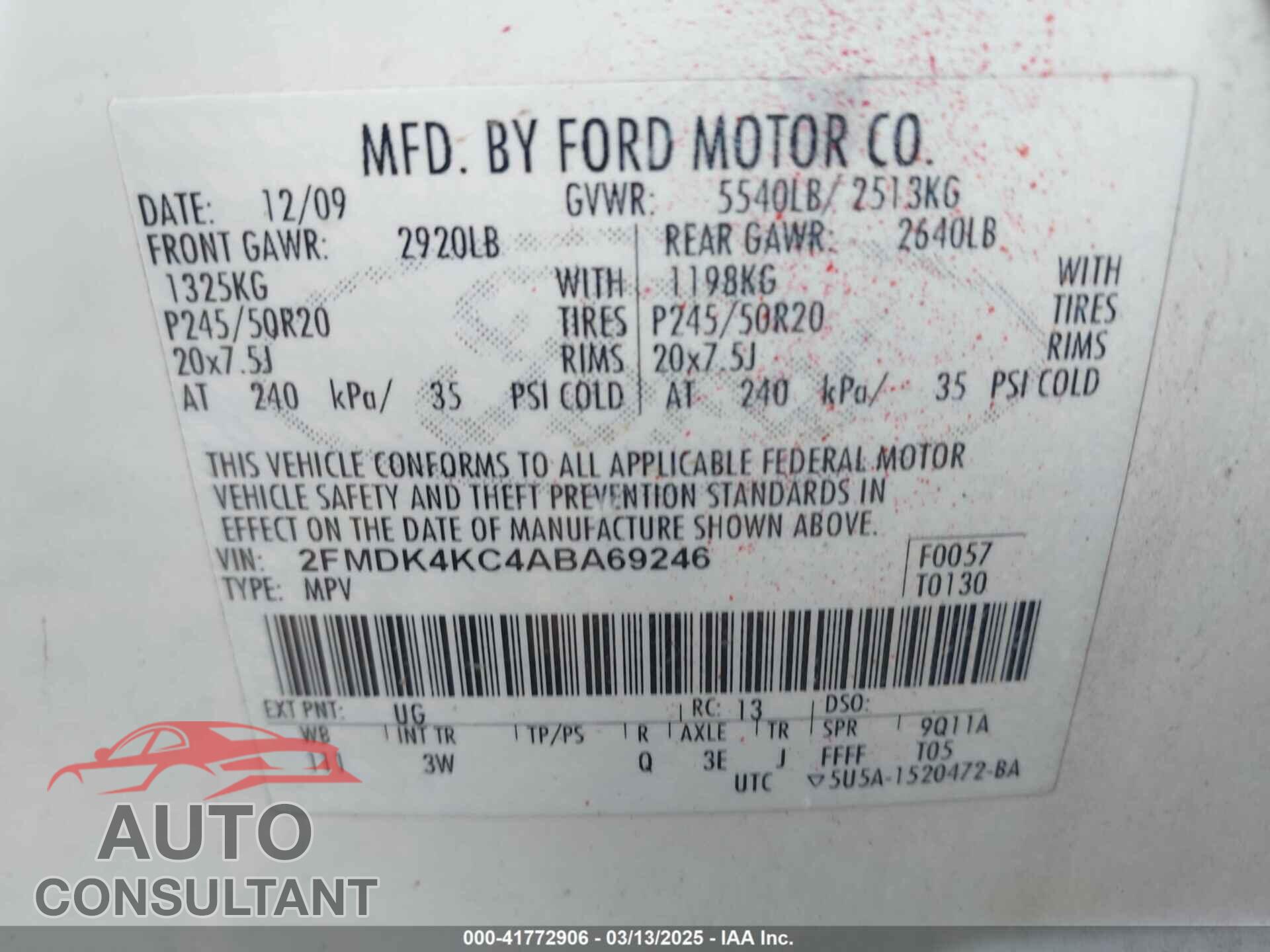 FORD EDGE 2010 - 2FMDK4KC4ABA69246