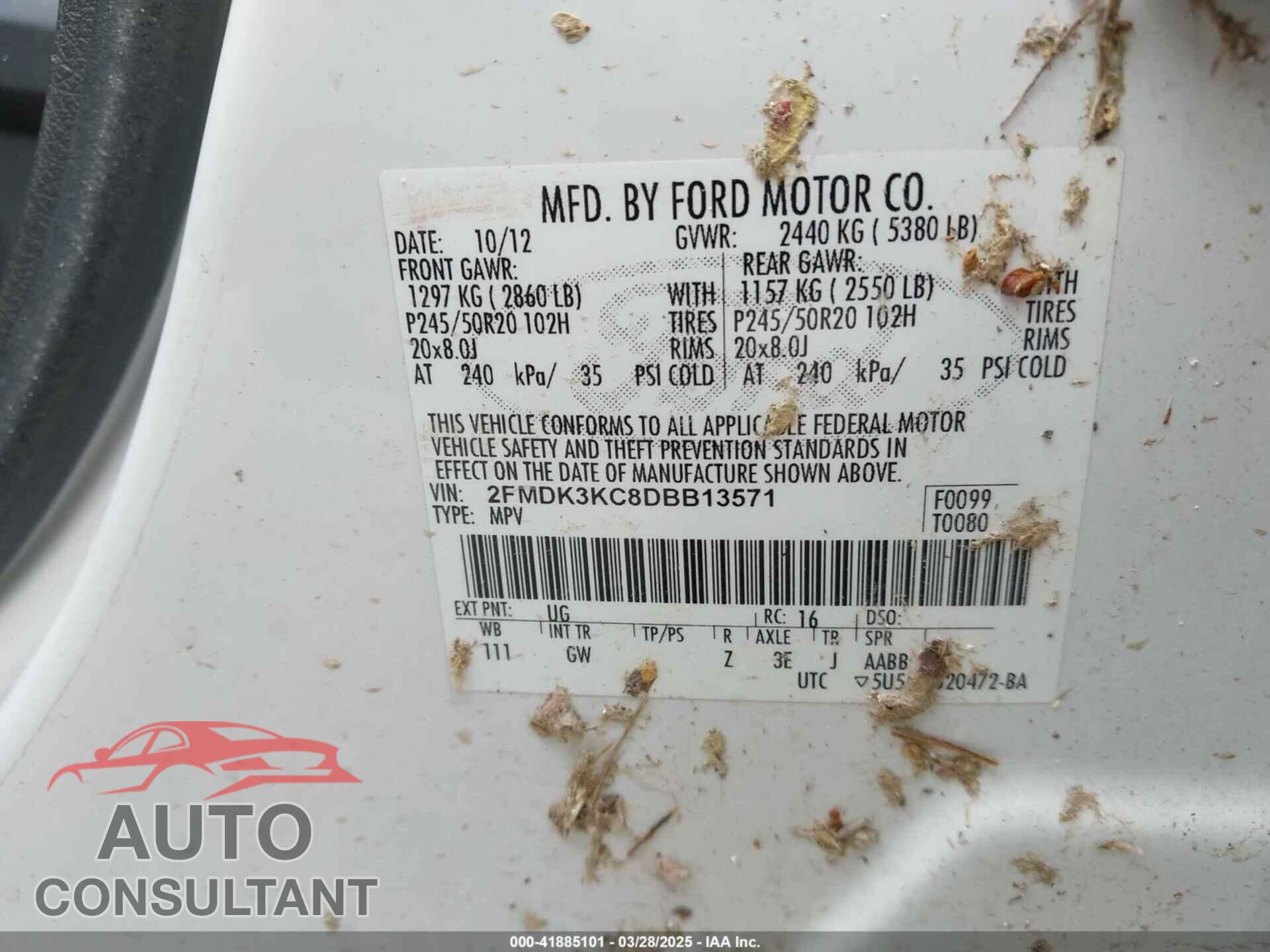 FORD EDGE 2013 - 2FMDK3KC8DBB13571