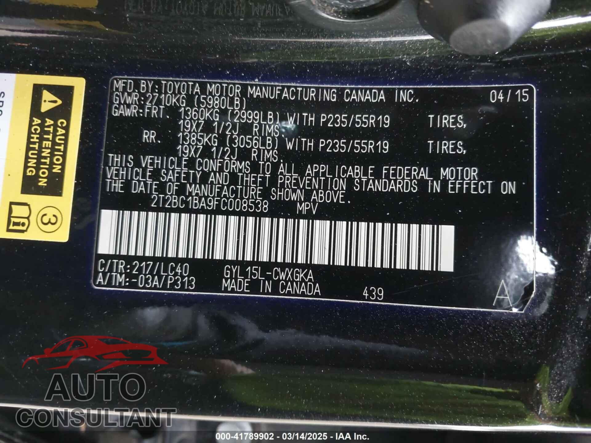 LEXUS RX 450H 2015 - 2T2BC1BA9FC008538