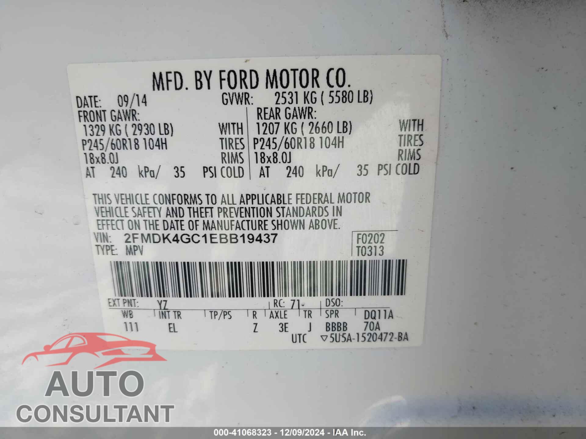 FORD EDGE 2014 - 2FMDK4GC1EBB19437