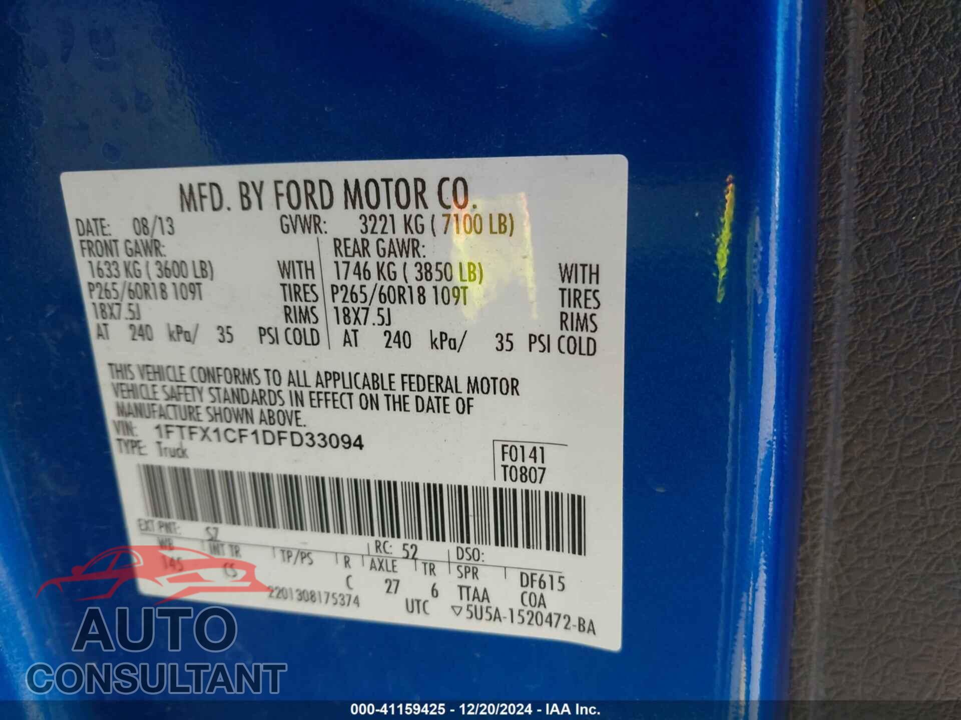 FORD F-150 2013 - 1FTFX1CF1DFD33094