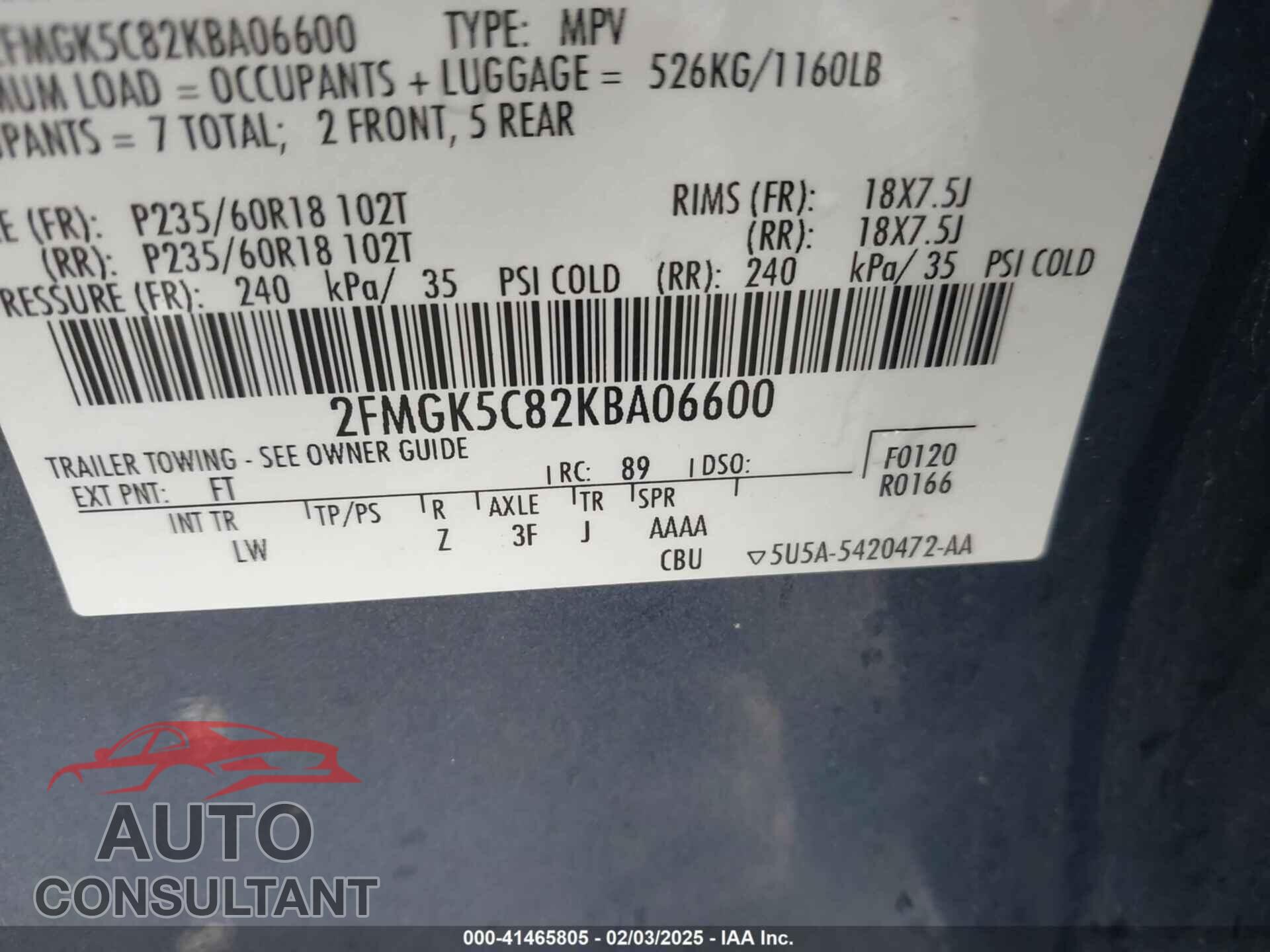 FORD FLEX 2019 - 2FMGK5C82KBA06600