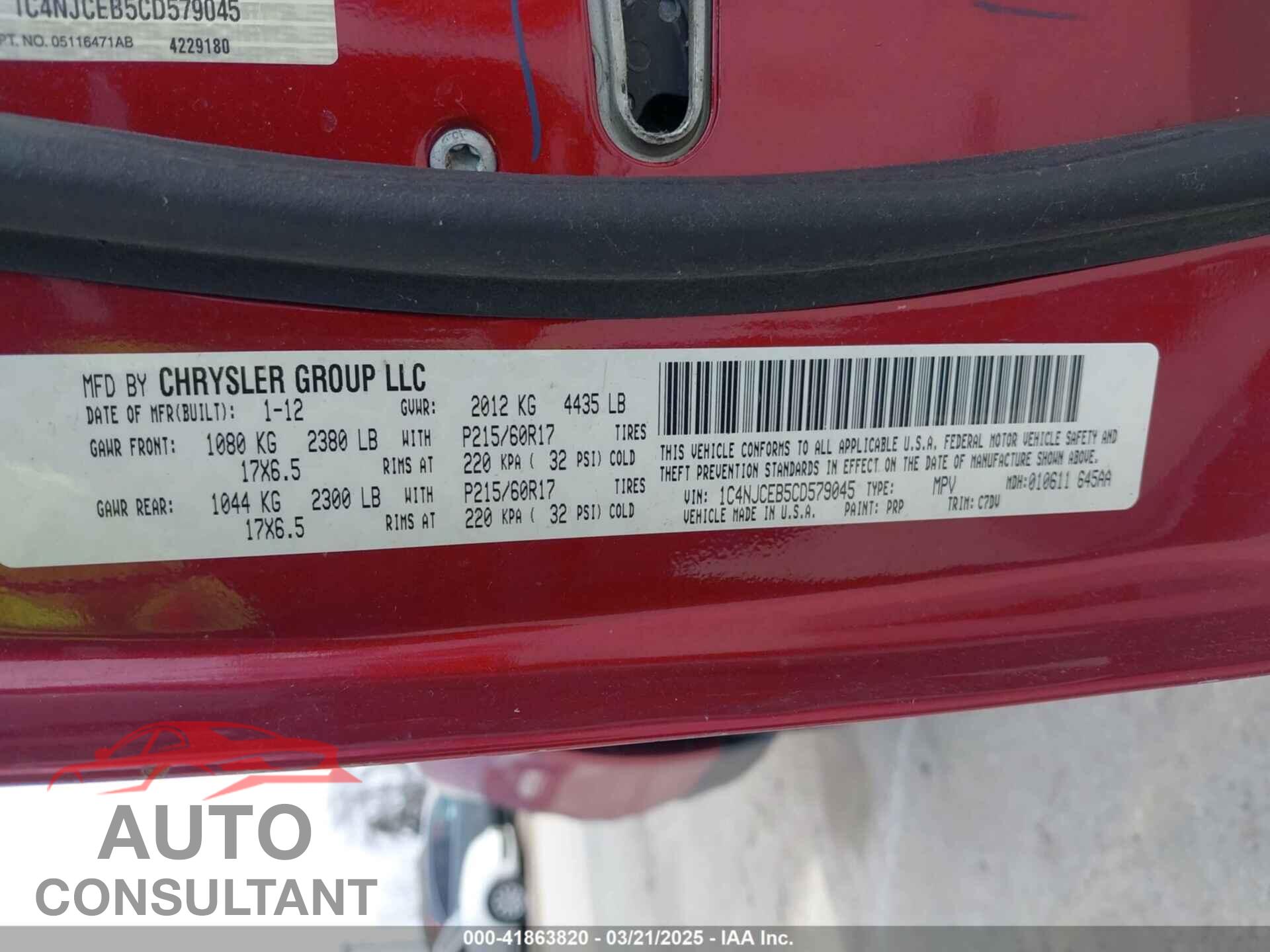 JEEP COMPASS 2012 - 1C4NJCEB5CD579045