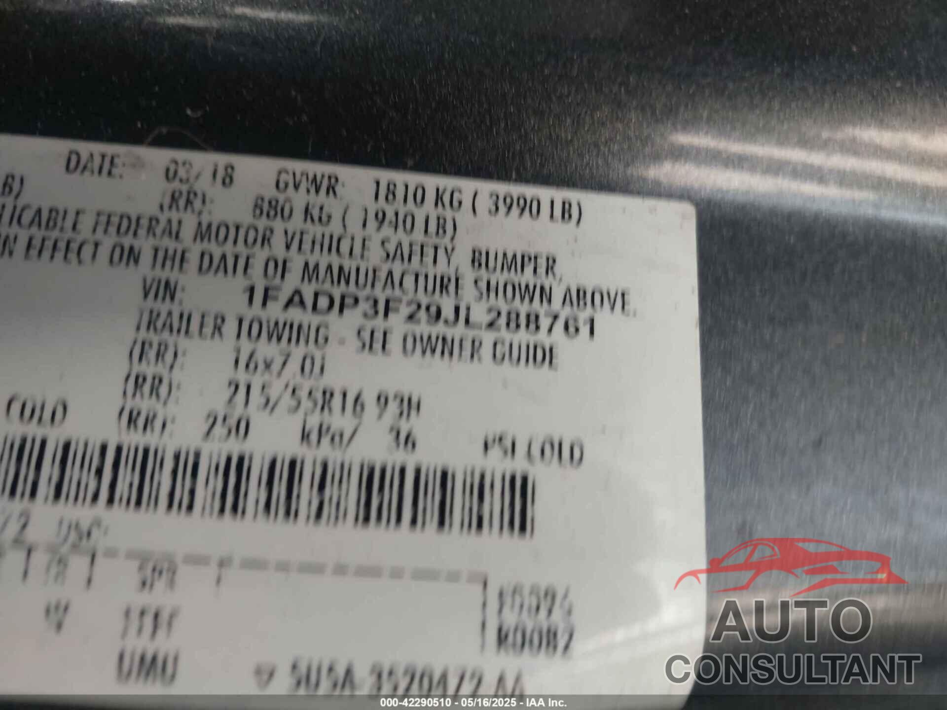FORD FOCUS 2018 - 1FADP3F29JL288761