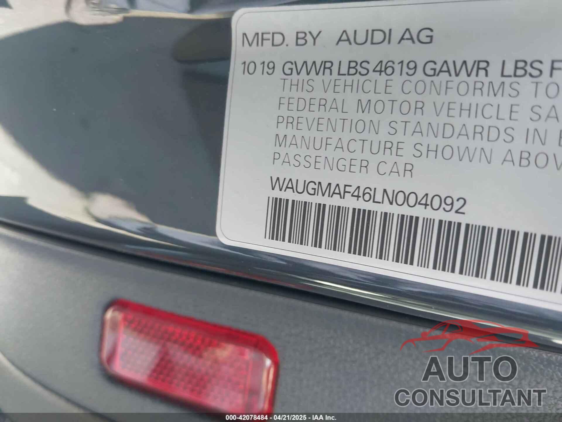 AUDI A4 2020 - WAUGMAF46LN004092
