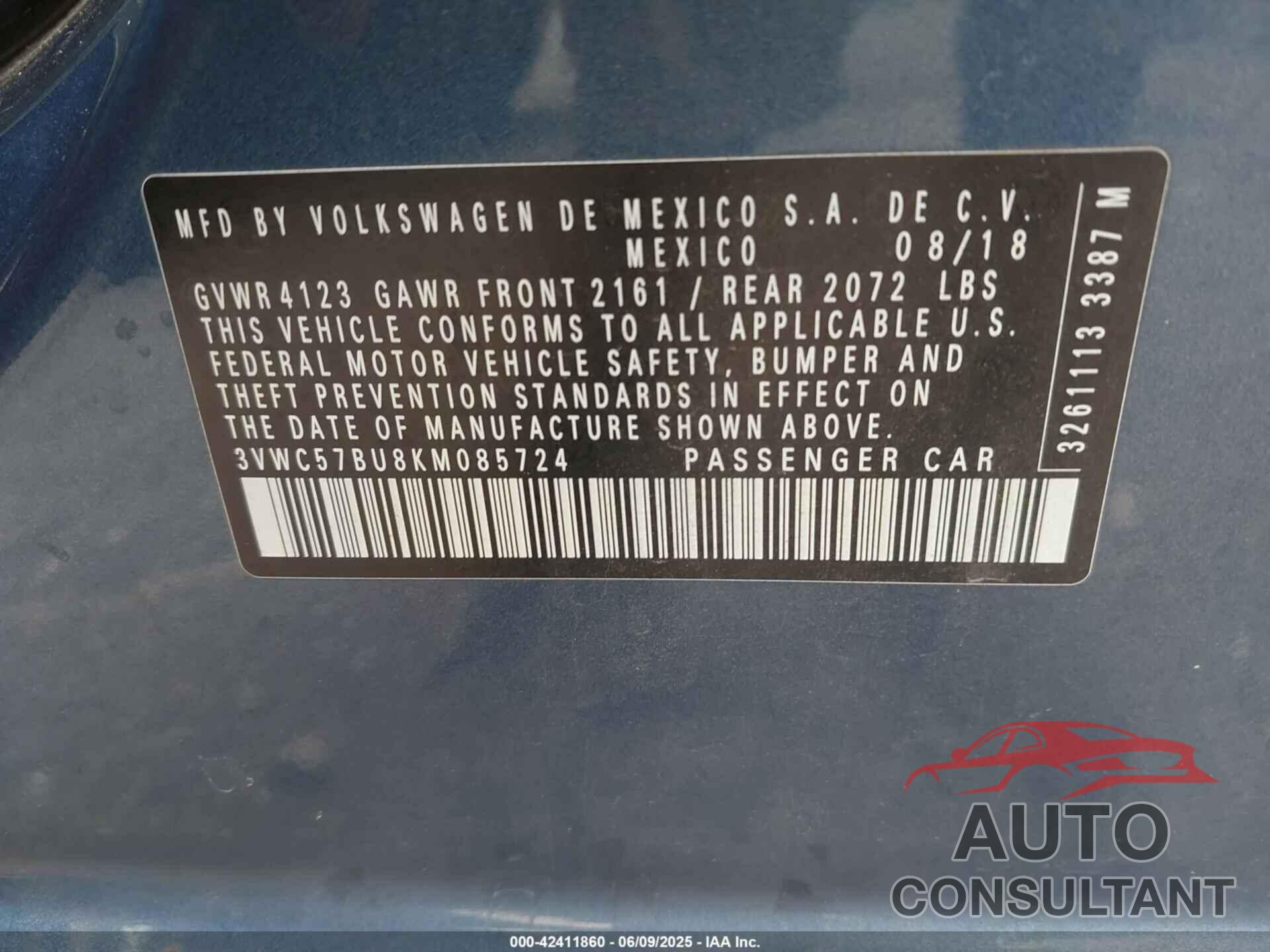 VOLKSWAGEN JETTA 2019 - 3VWC57BU8KM085724