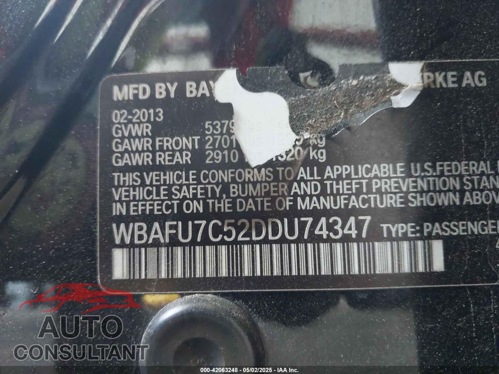 BMW 535I 2013 - WBAFU7C52DDU74347