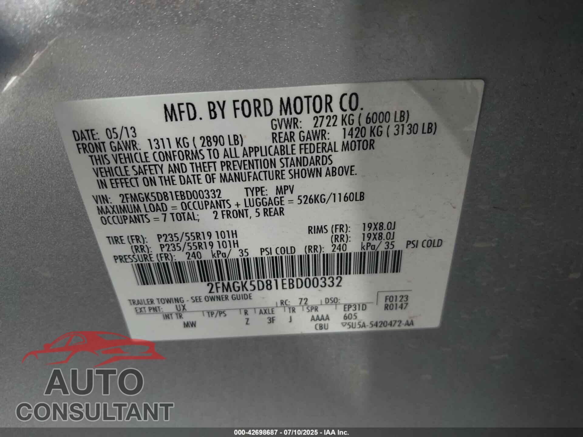 FORD FLEX 2014 - 2FMGK5D81EBD00332