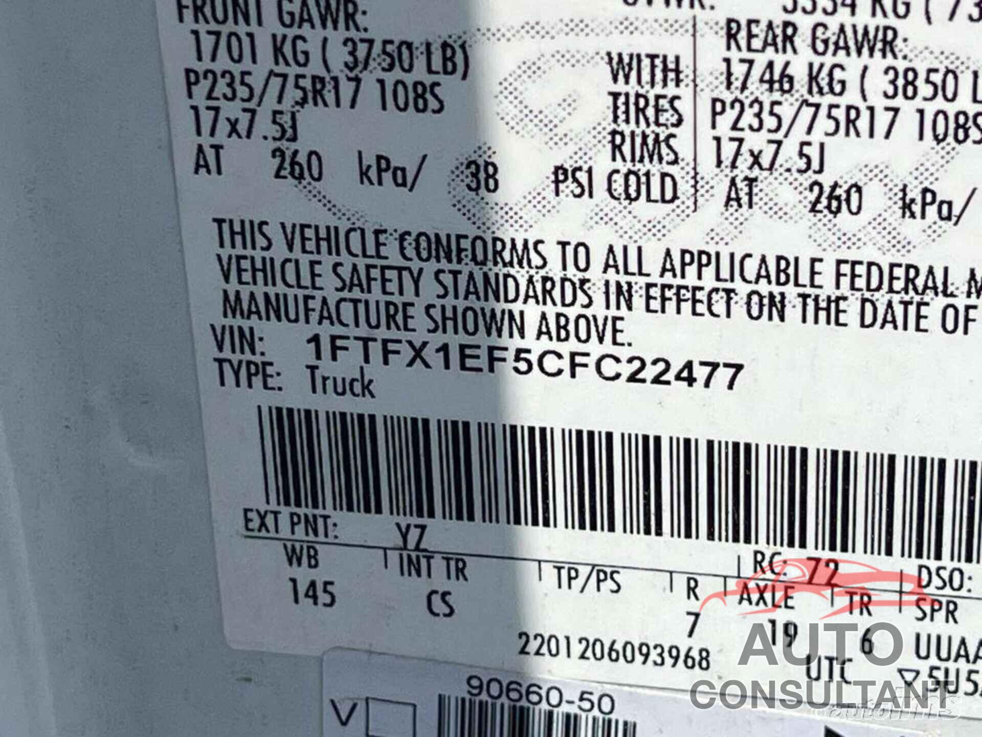 FORD F150 2012 - 1FTFX1EF5CFC22477
