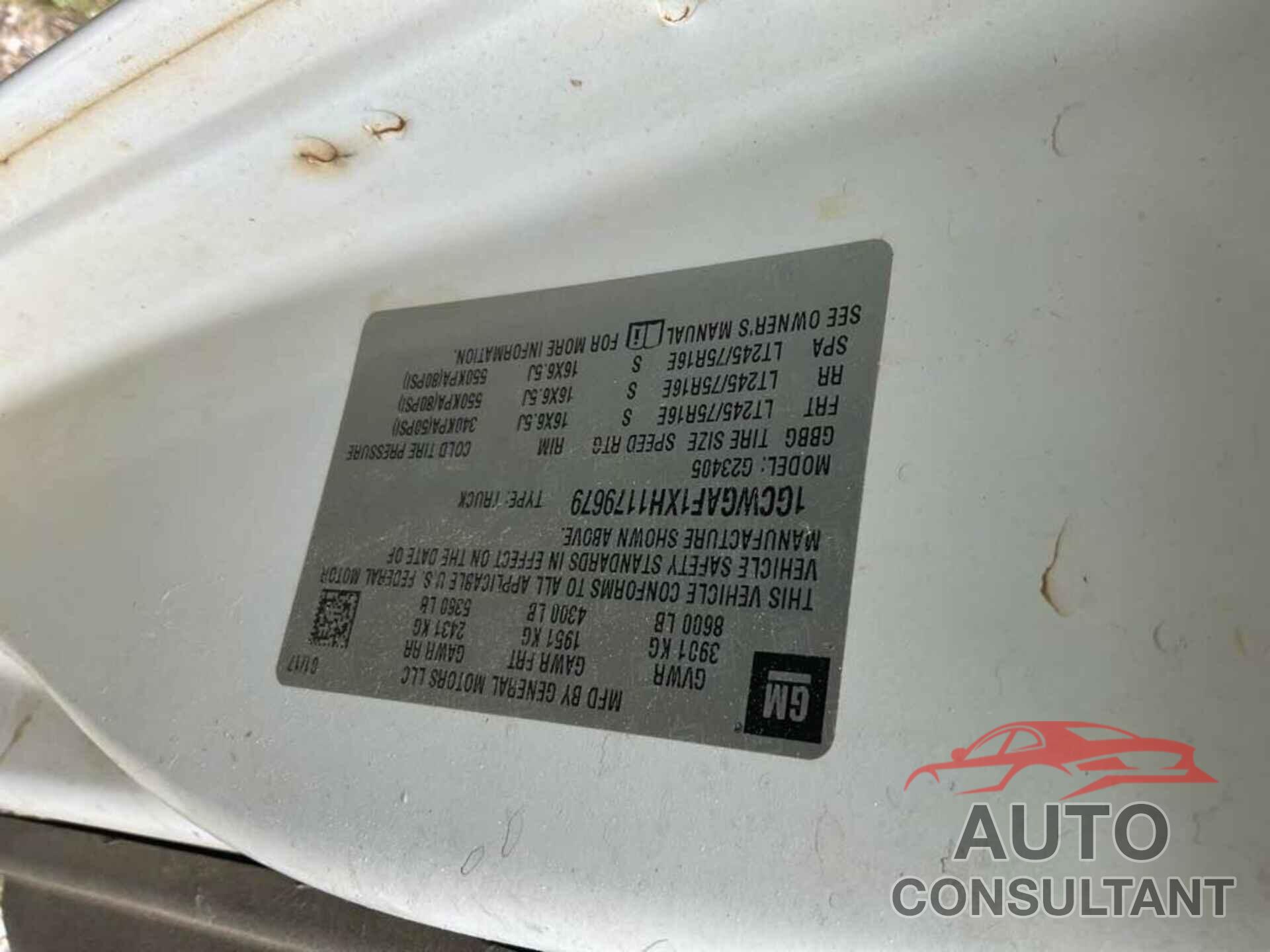 CHEVROLET EXPRESS 2500 2017 - 1GCWGAF1XH1179679