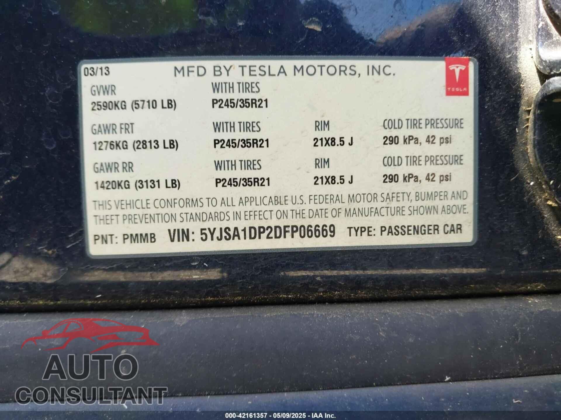 TESLA MODEL S 2013 - 5YJSA1DP2DFP06669