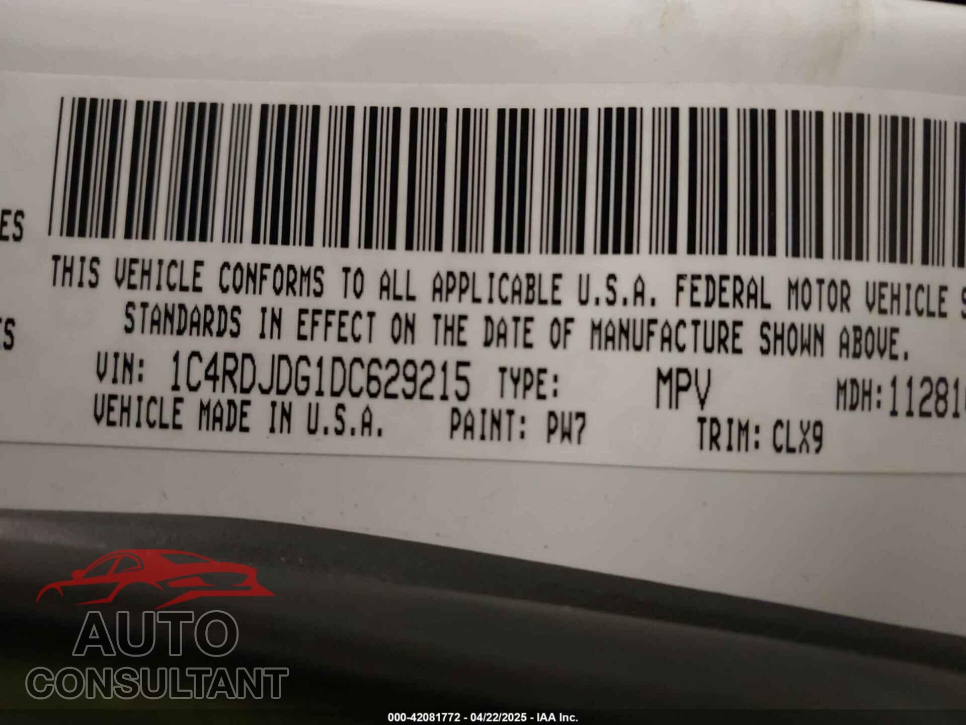 DODGE DURANGO 2013 - 1C4RDJDG1DC629215