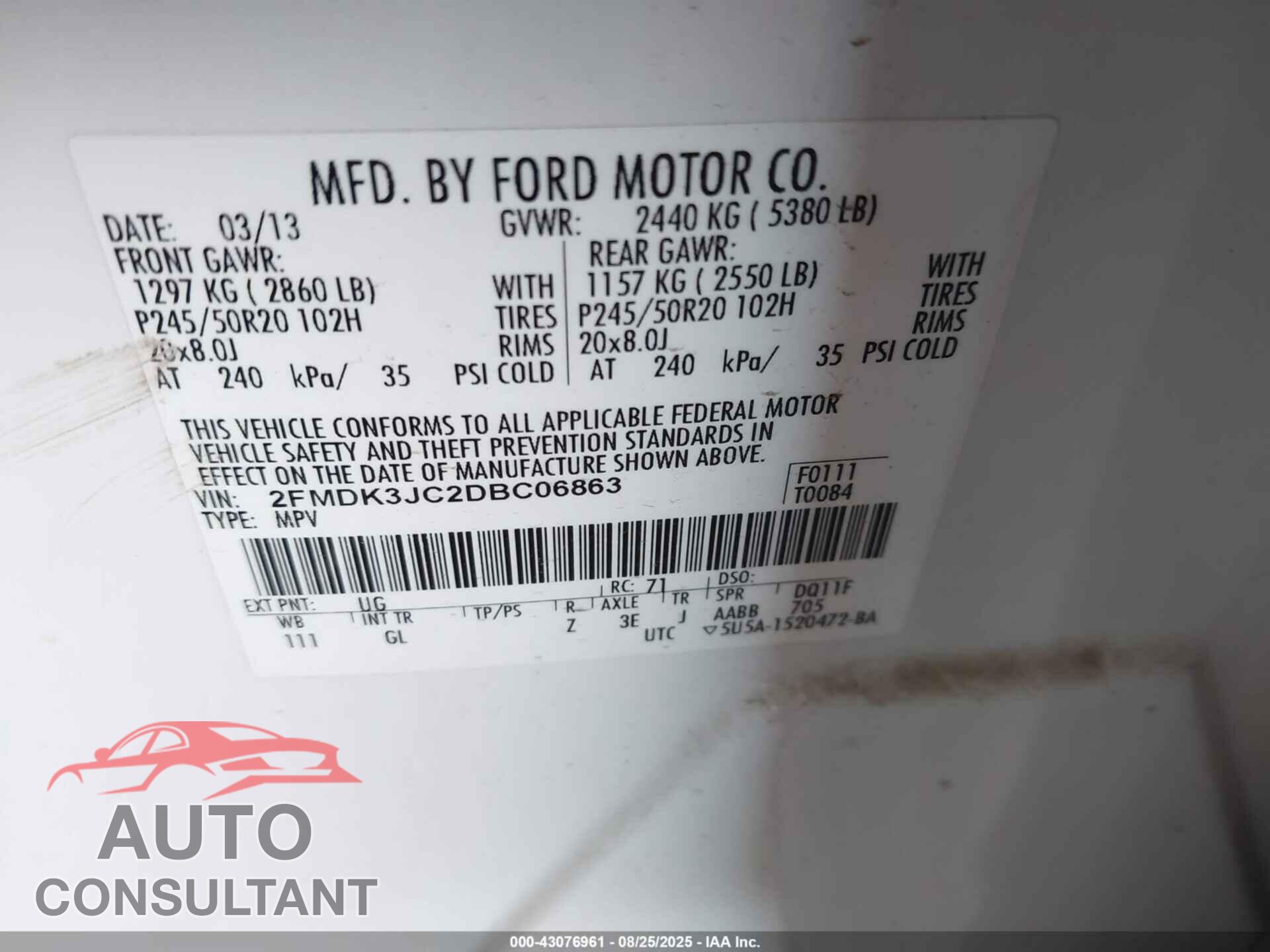 FORD EDGE 2013 - 2FMDK3JC2DBC06863