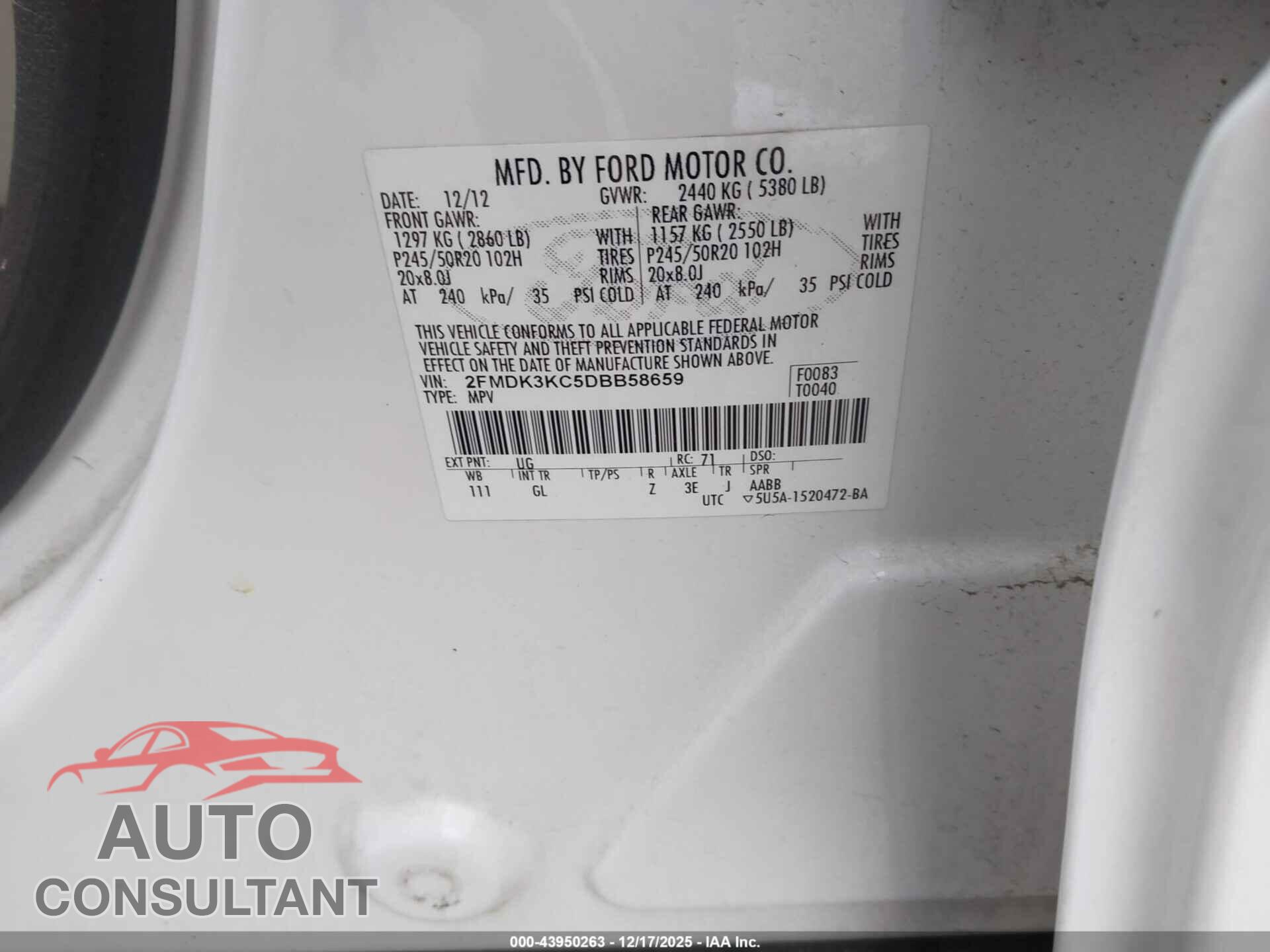 FORD EDGE 2013 - 2FMDK3KC5DBB58659