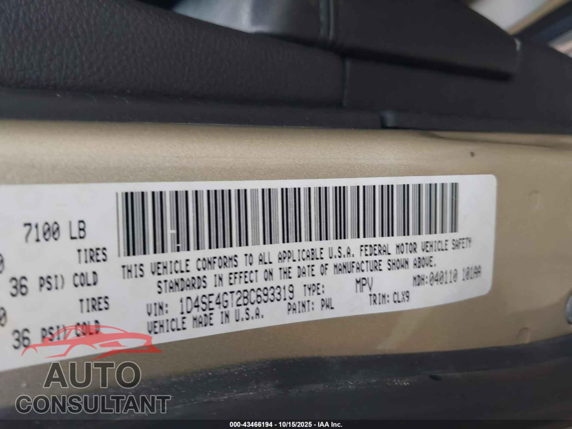 DODGE DURANGO 2011 - 1D4SE4GT2BC693319