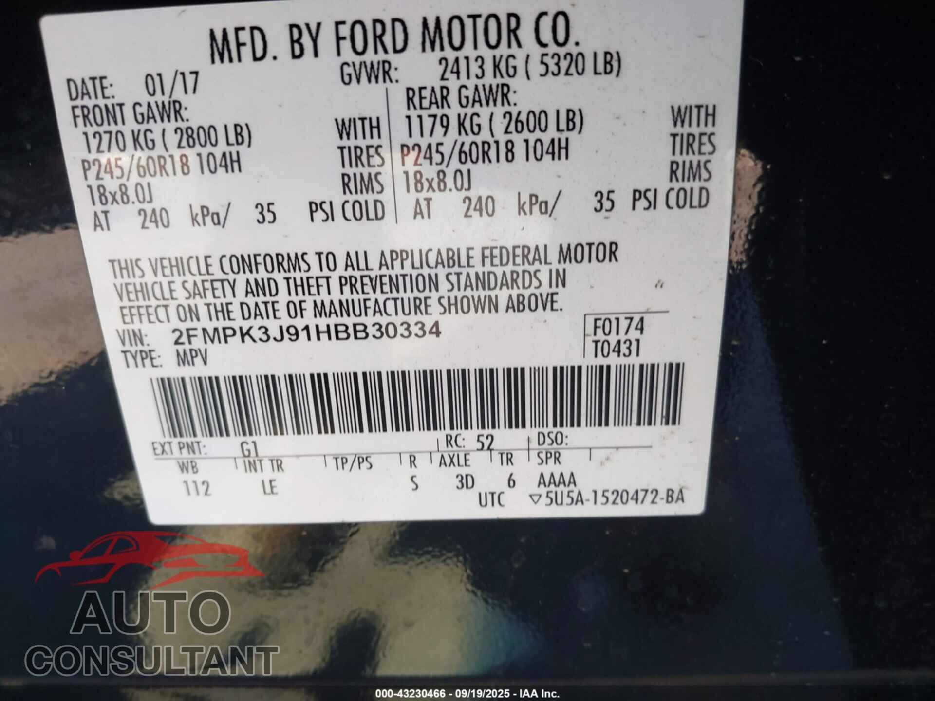 FORD EDGE 2017 - 2FMPK3J91HBB30334