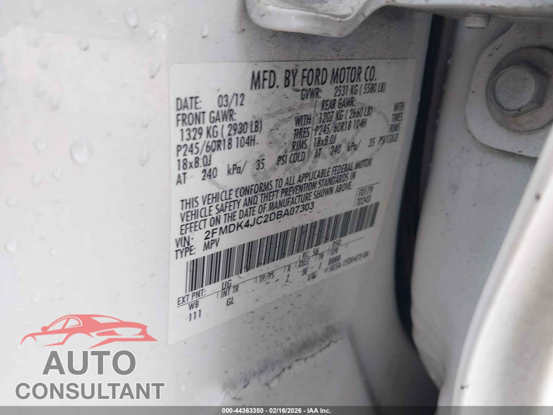 FORD EDGE 2013 - 2FMDK4JC2DBA07303