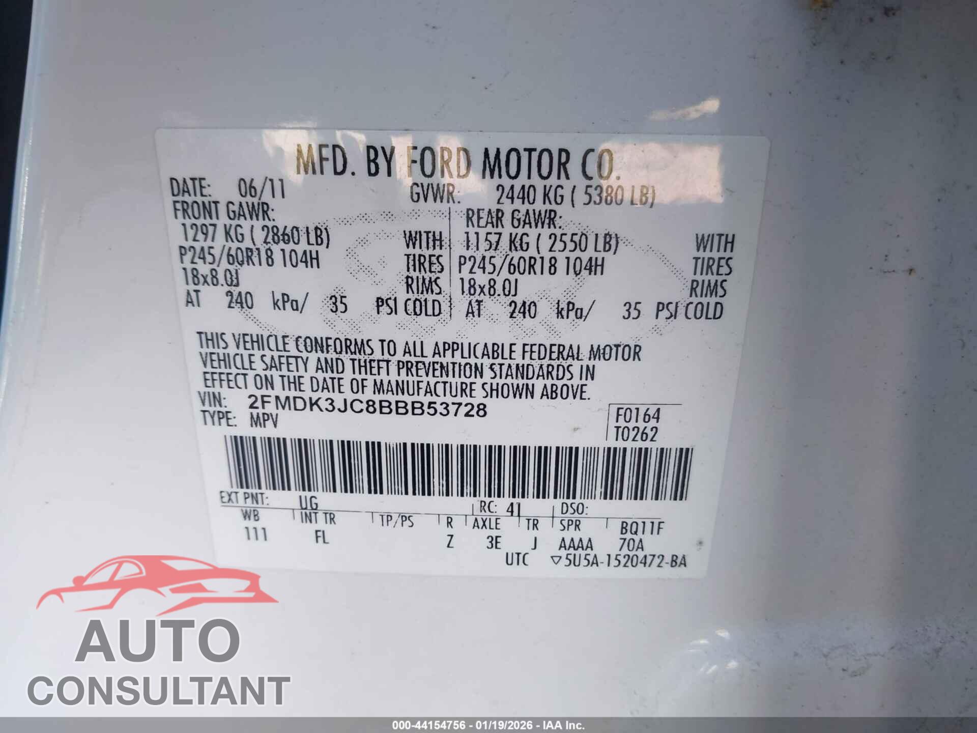 FORD EDGE 2011 - 2FMDK3JC8BBB53728