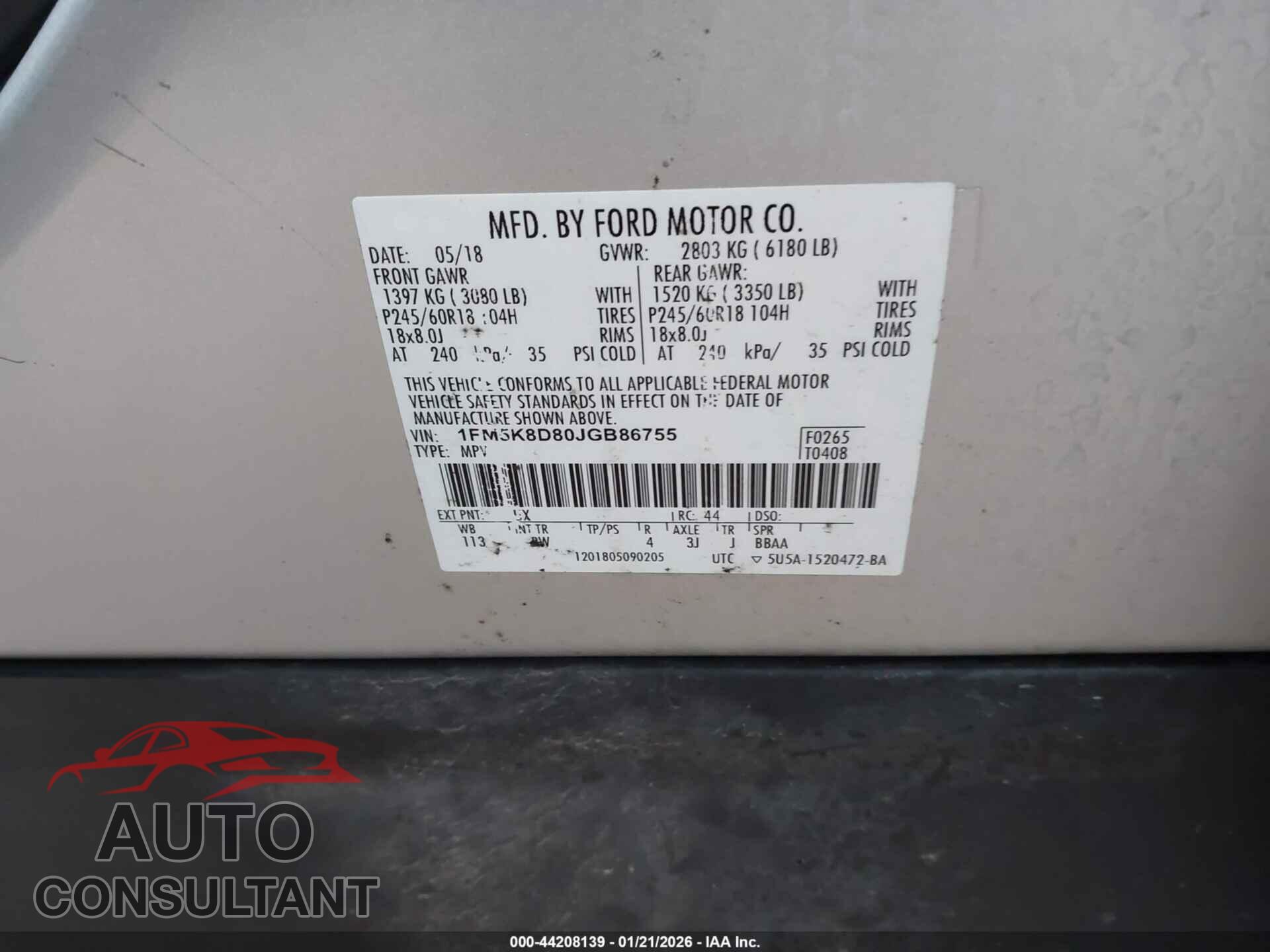 FORD EXPLORER 2018 - 1FM5K8D80JGB86755