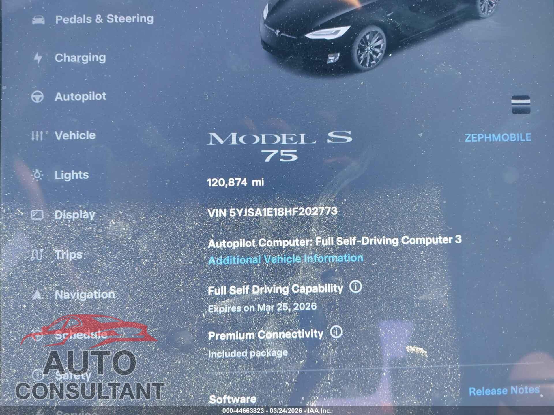 TESLA MODEL S 2017 - 5YJSA1E18HF202773