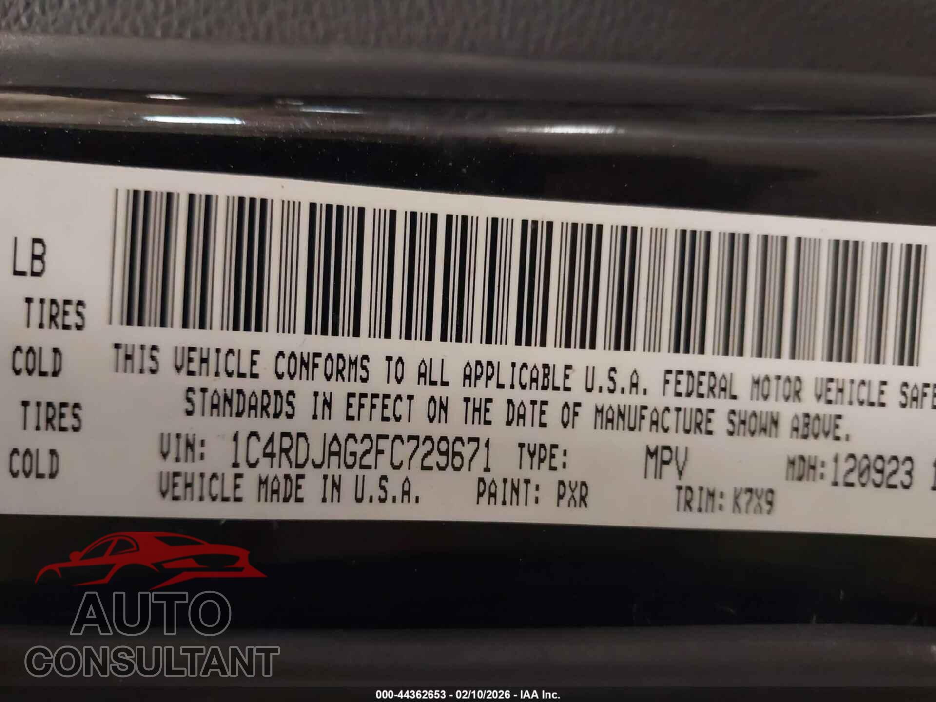 DODGE DURANGO 2015 - 1C4RDJAG2FC729671