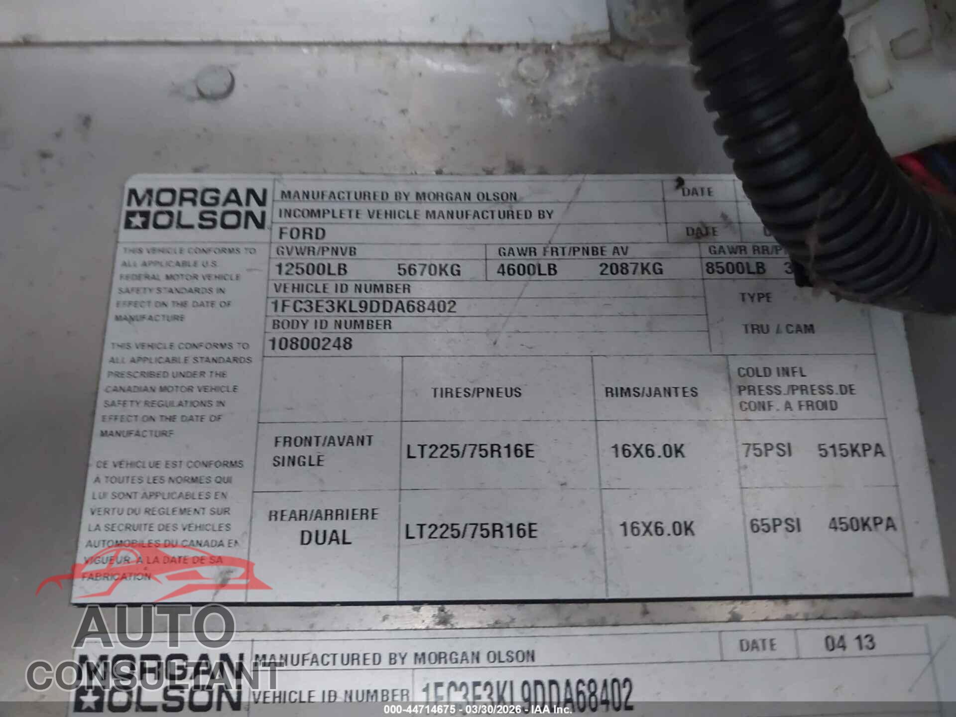 FORD E-350 STRIPPED 2013 - 1FC3E3KL9DDA68402