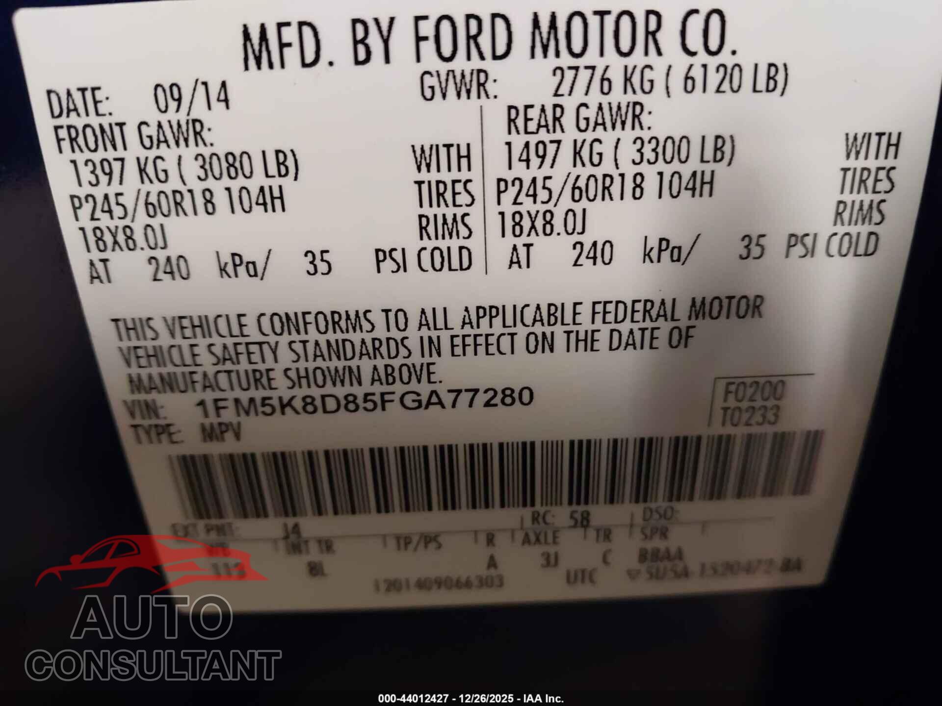 FORD EXPLORER 2015 - 1FM5K8D85FGA77280