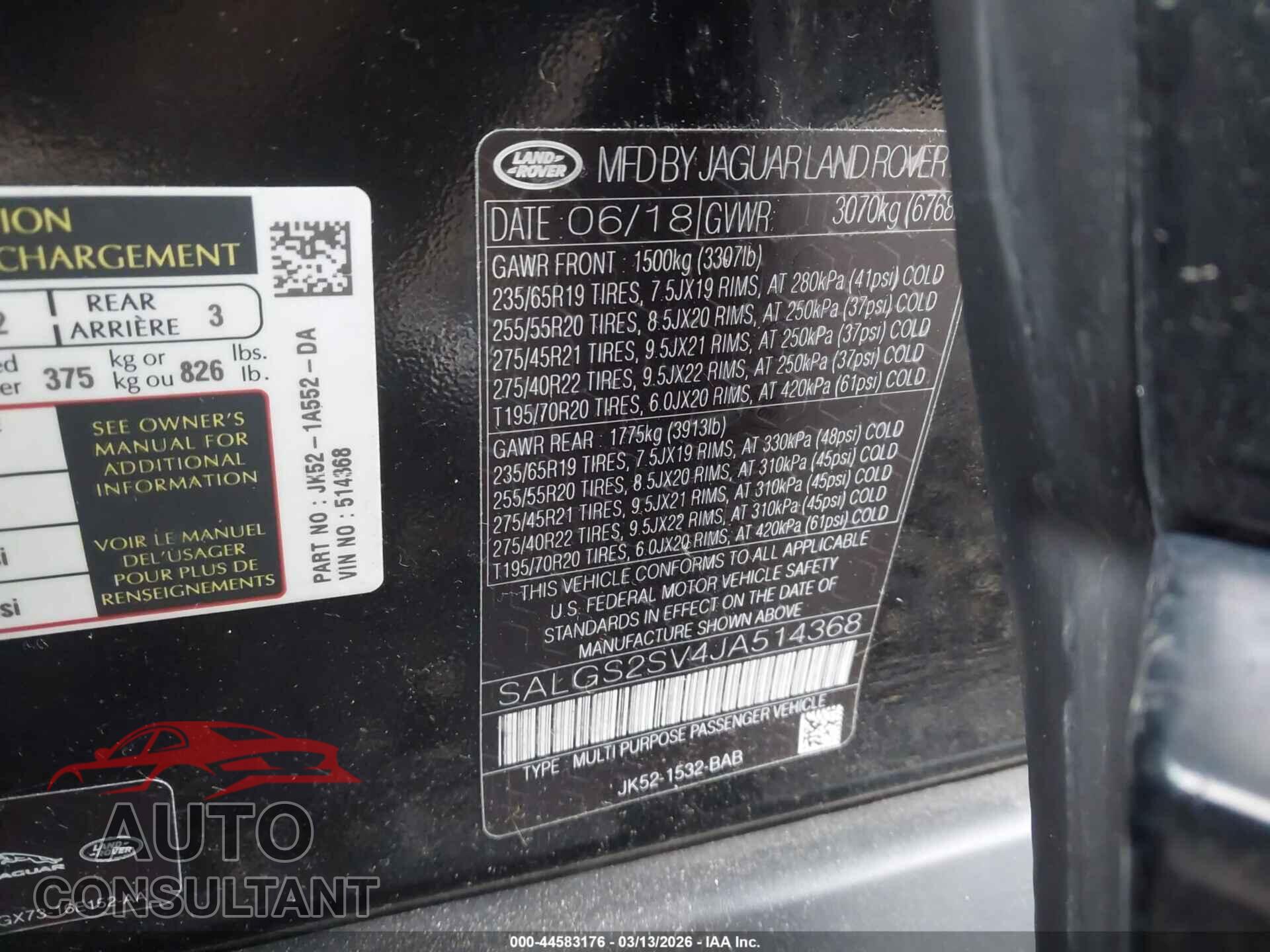 LAND ROVER RANGE ROVER 2018 - SALGS2SV4JA514368