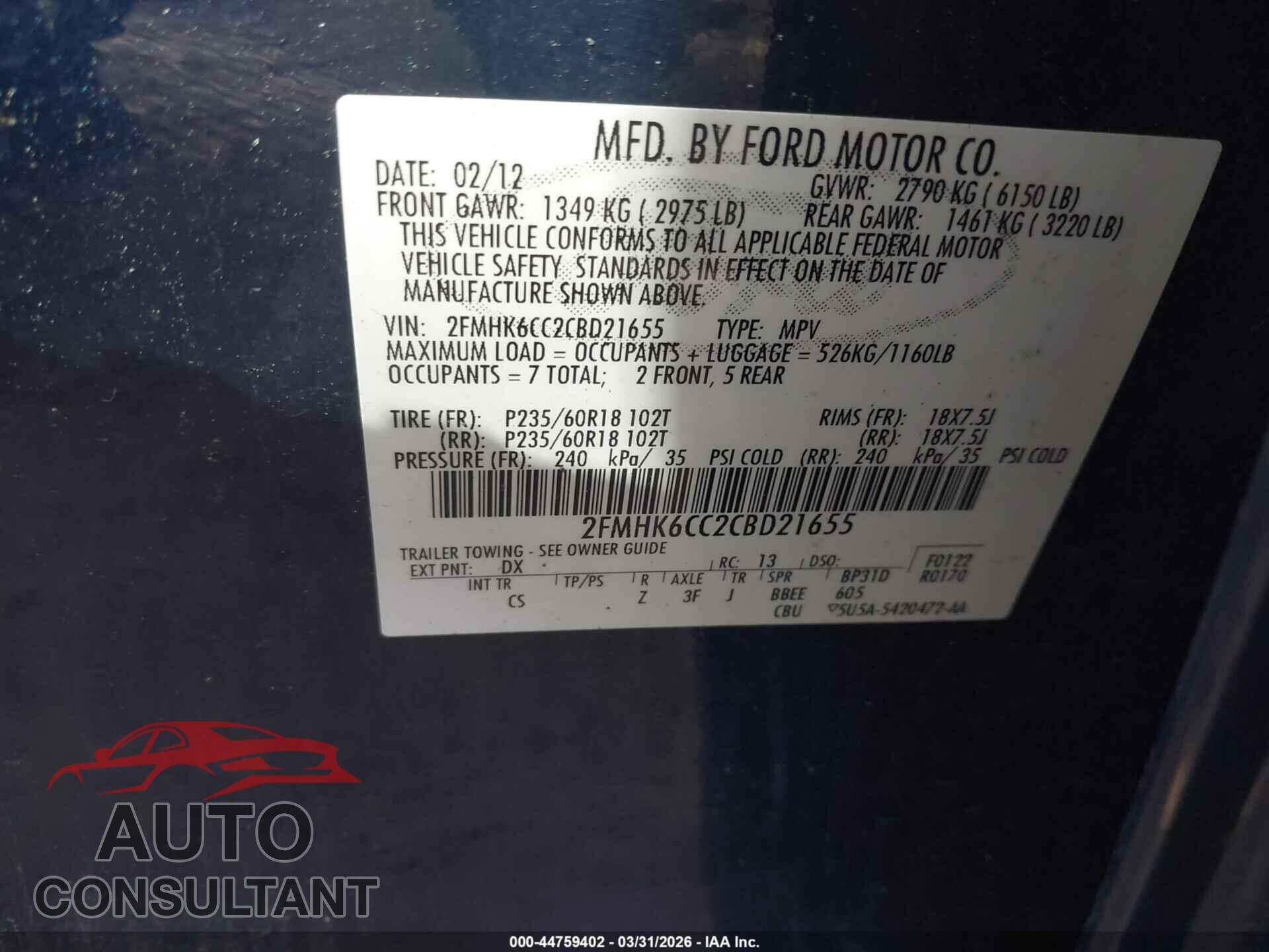FORD FLEX 2012 - 2FMHK6CC2CBD21655