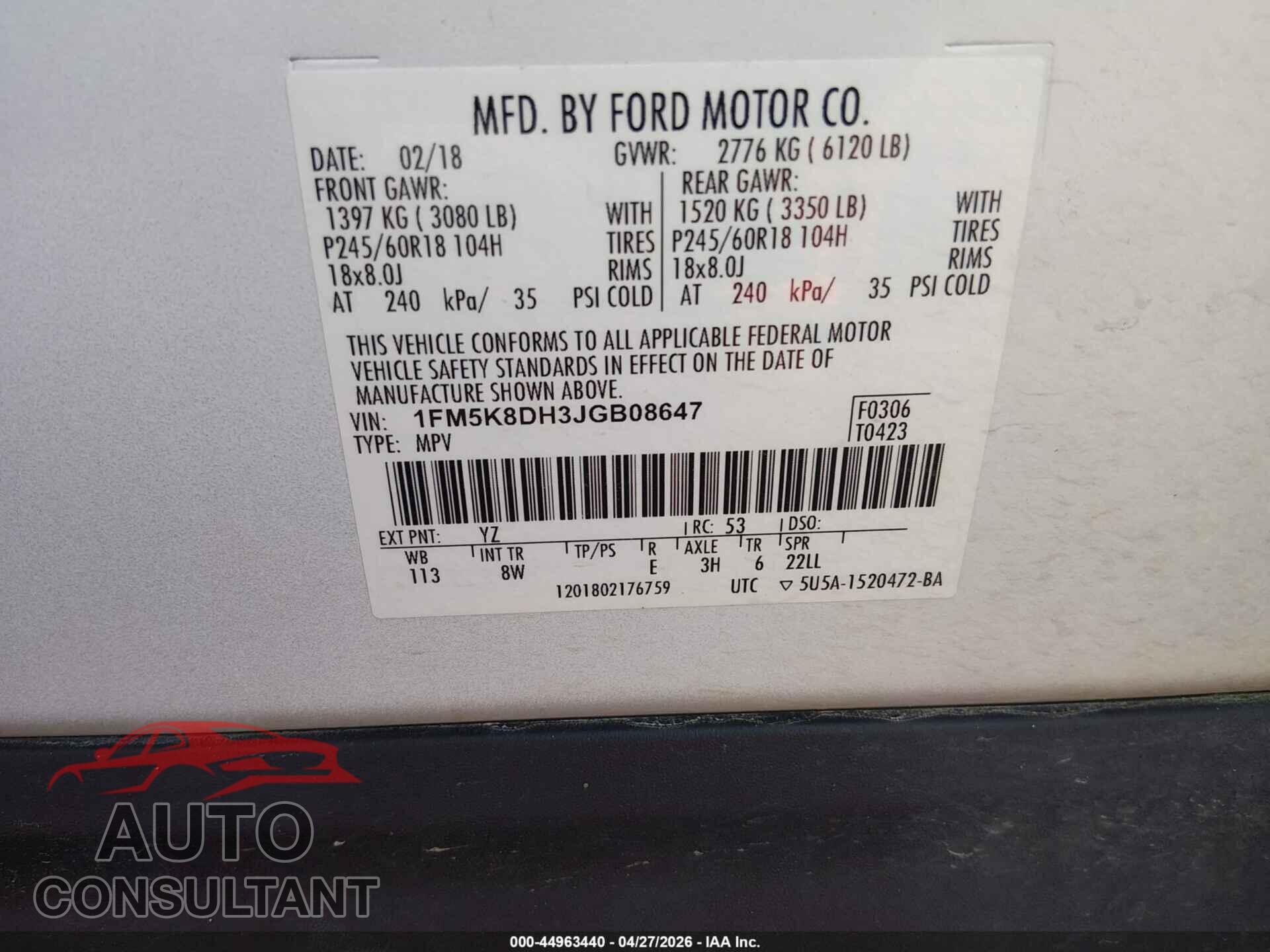 FORD EXPLORER 2018 - 1FM5K8DH3JGB08647