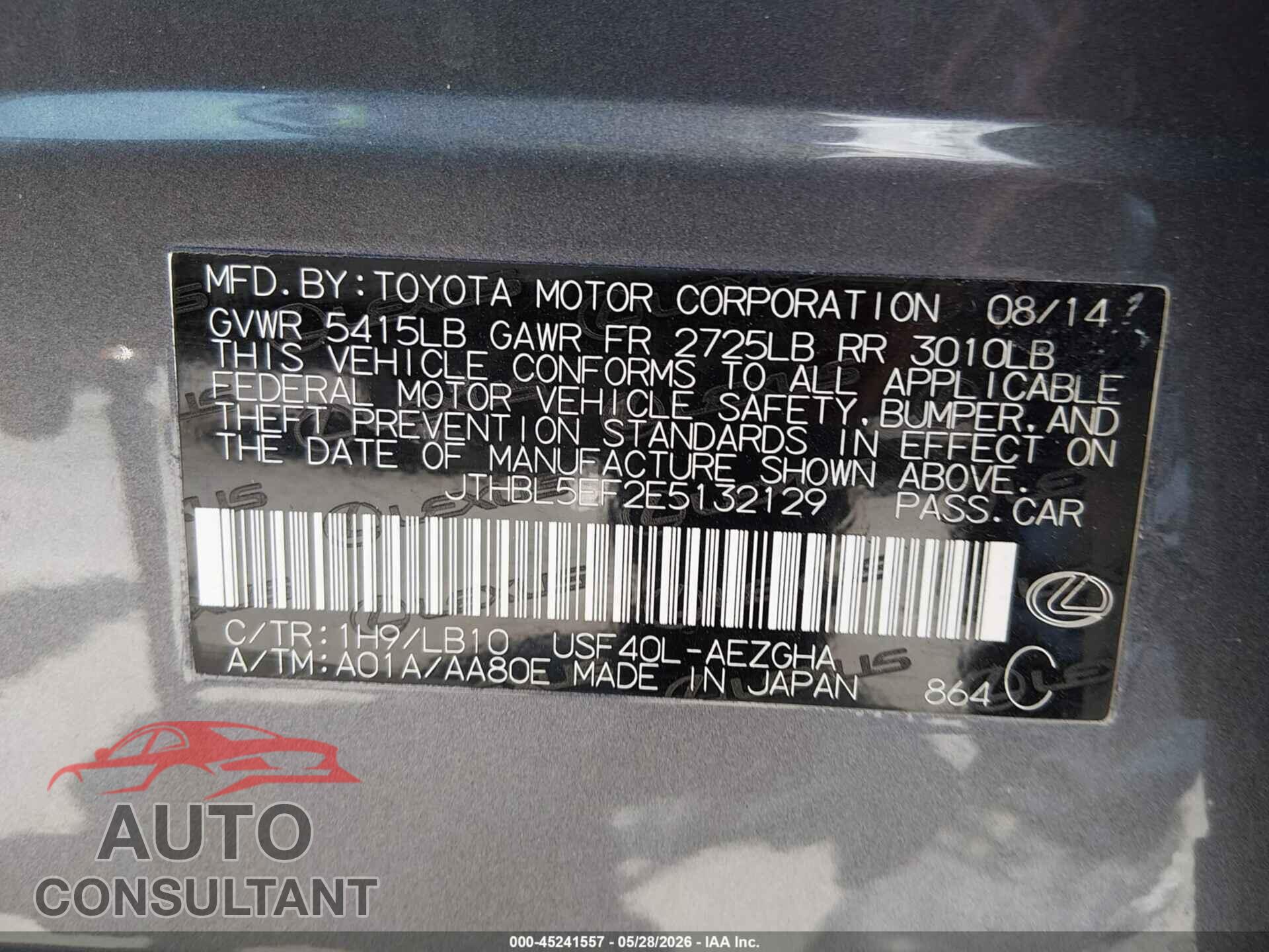 LEXUS LS 460 2014 - JTHBL5EF2E5132129