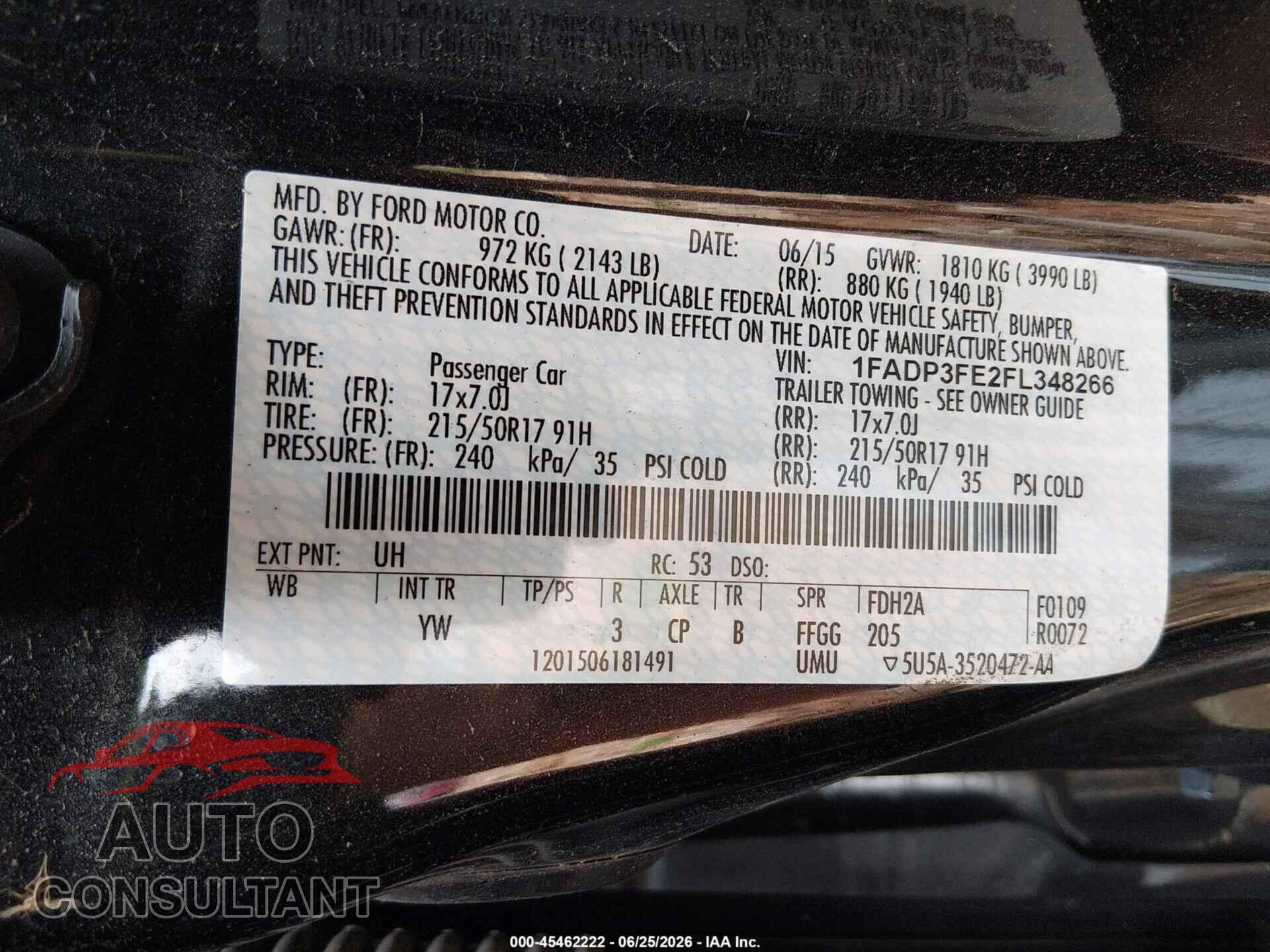 FORD FOCUS 2015 - 1FADP3FE2FL348266