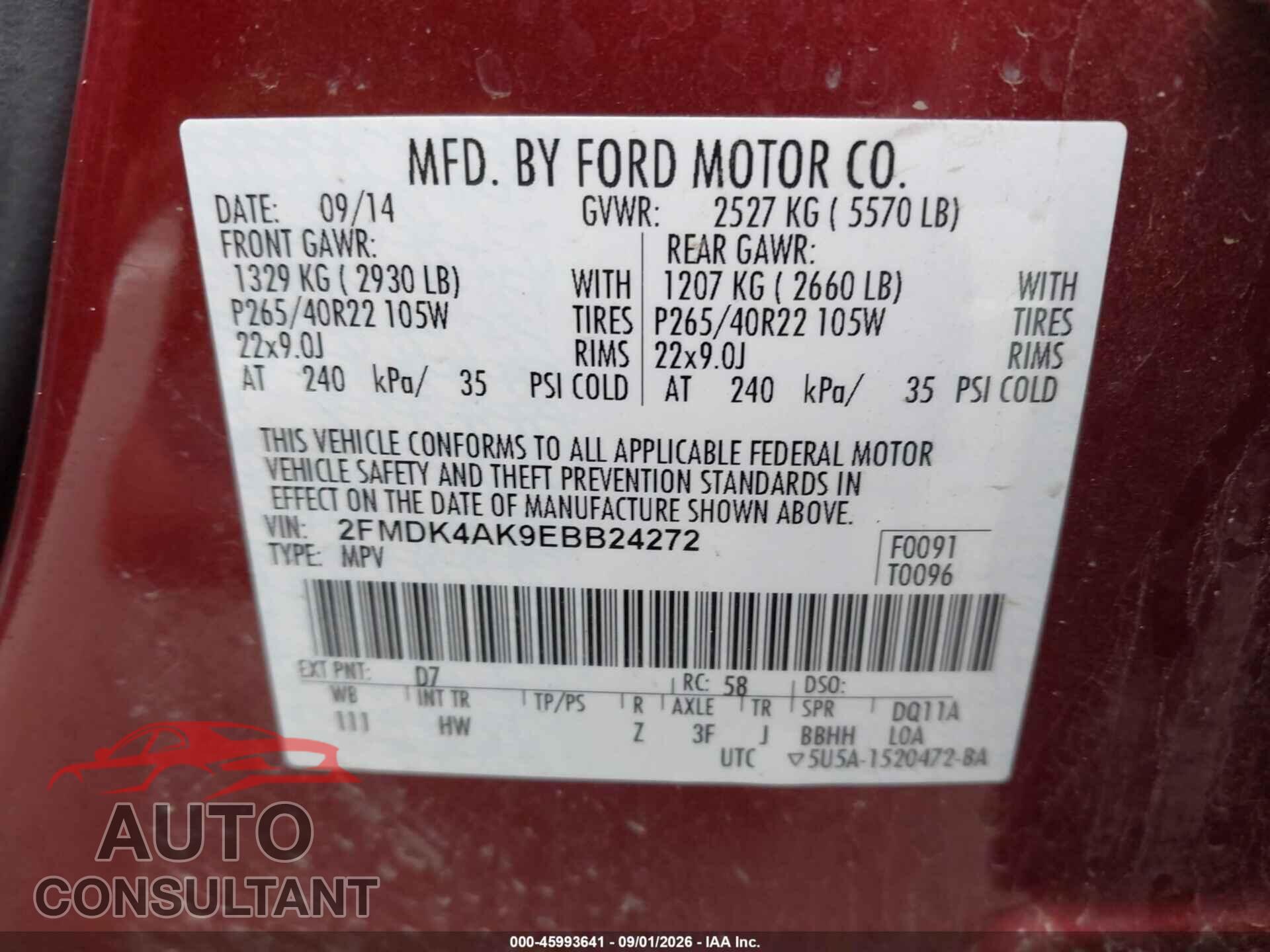 FORD EDGE 2014 - 2FMDK4AK9EBB24272
