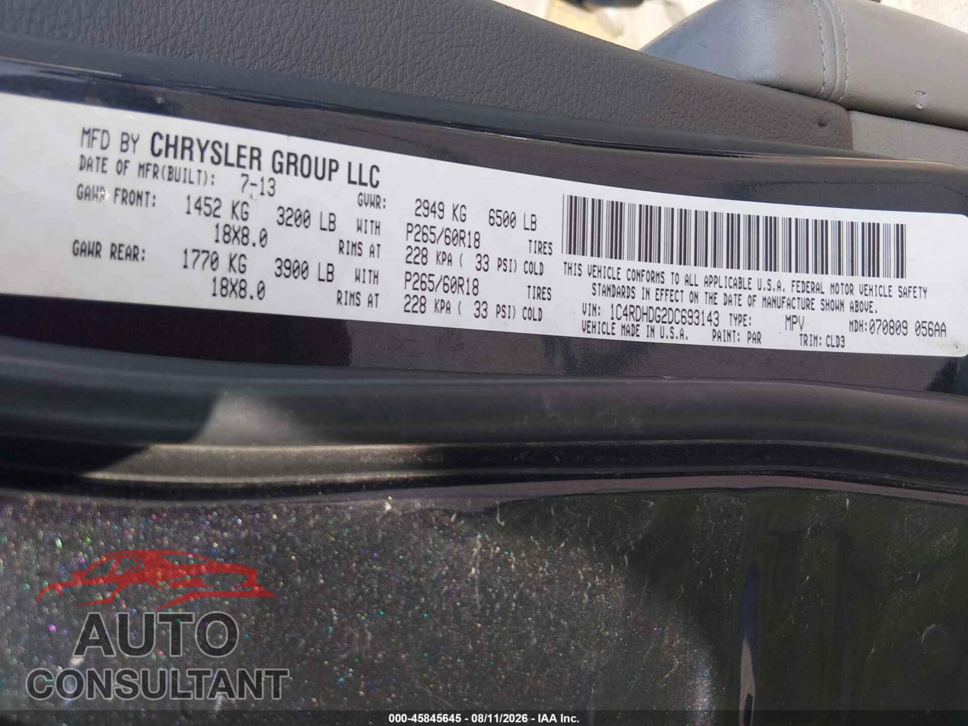 DODGE DURANGO 2013 - 1C4RDHDG2DC693143