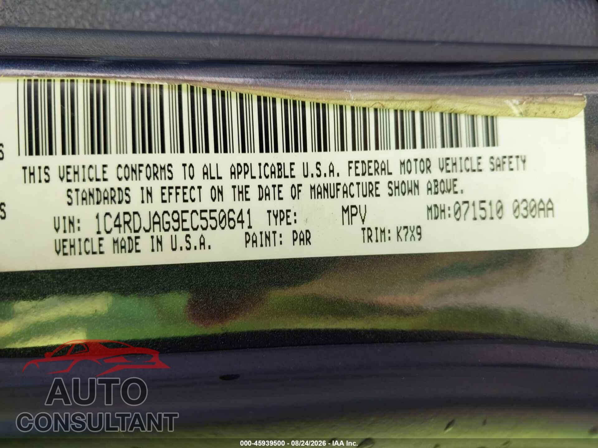 DODGE DURANGO 2014 - 1C4RDJAG9EC550641