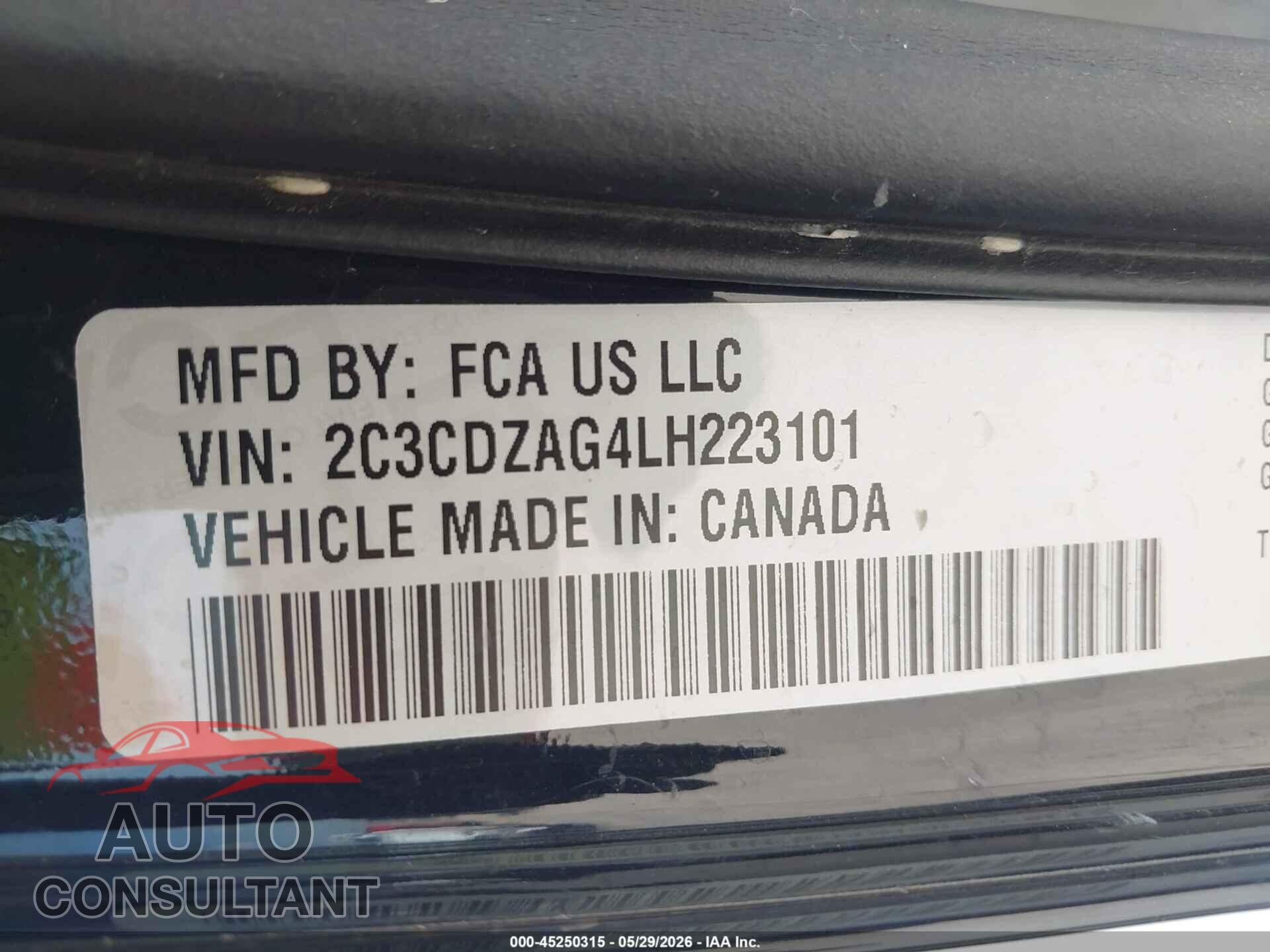 DODGE CHALLENGER 2020 - 2C3CDZAG4LH223101