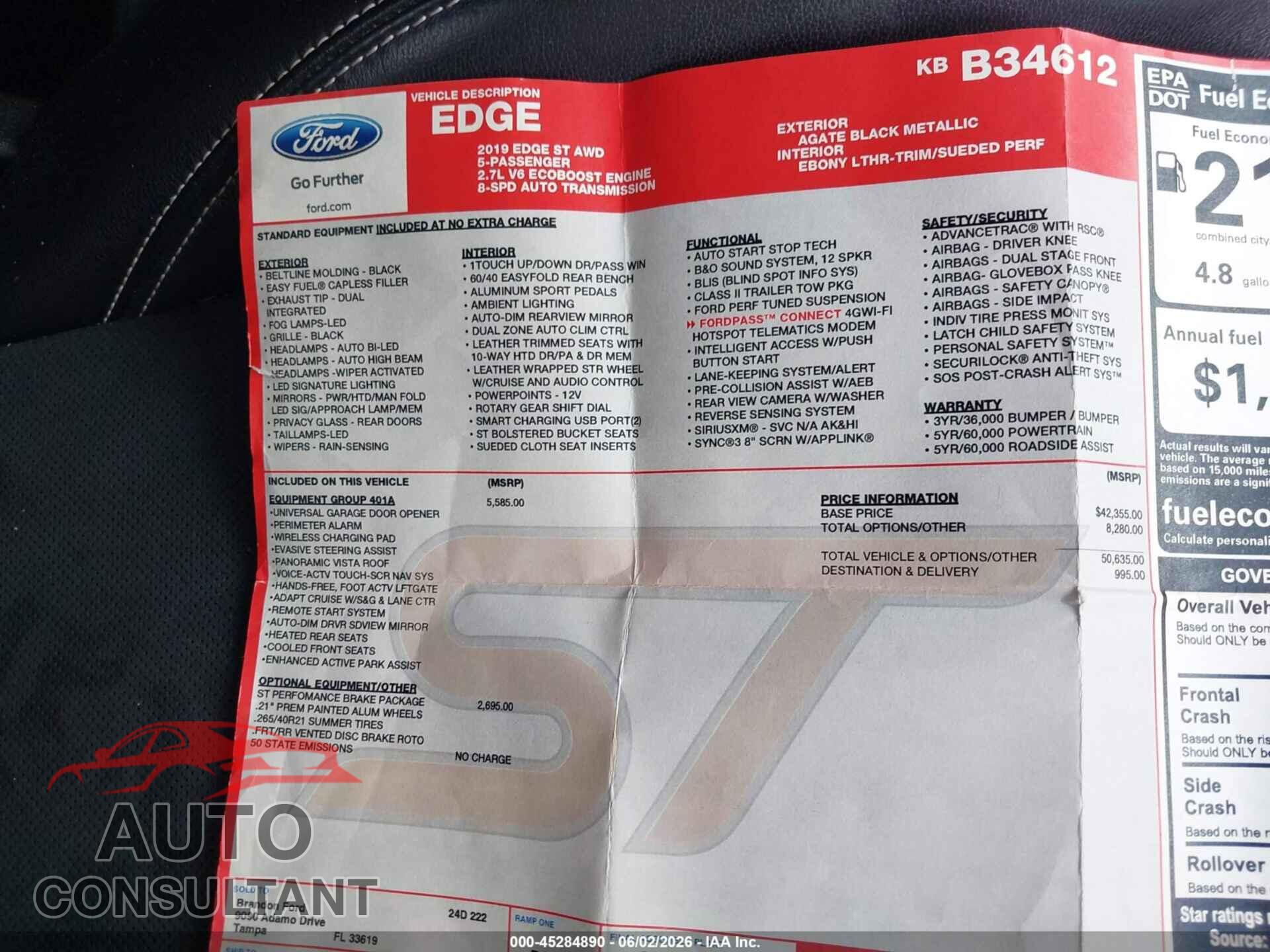 FORD EDGE 2019 - 2FMPK4AP7KBB34612