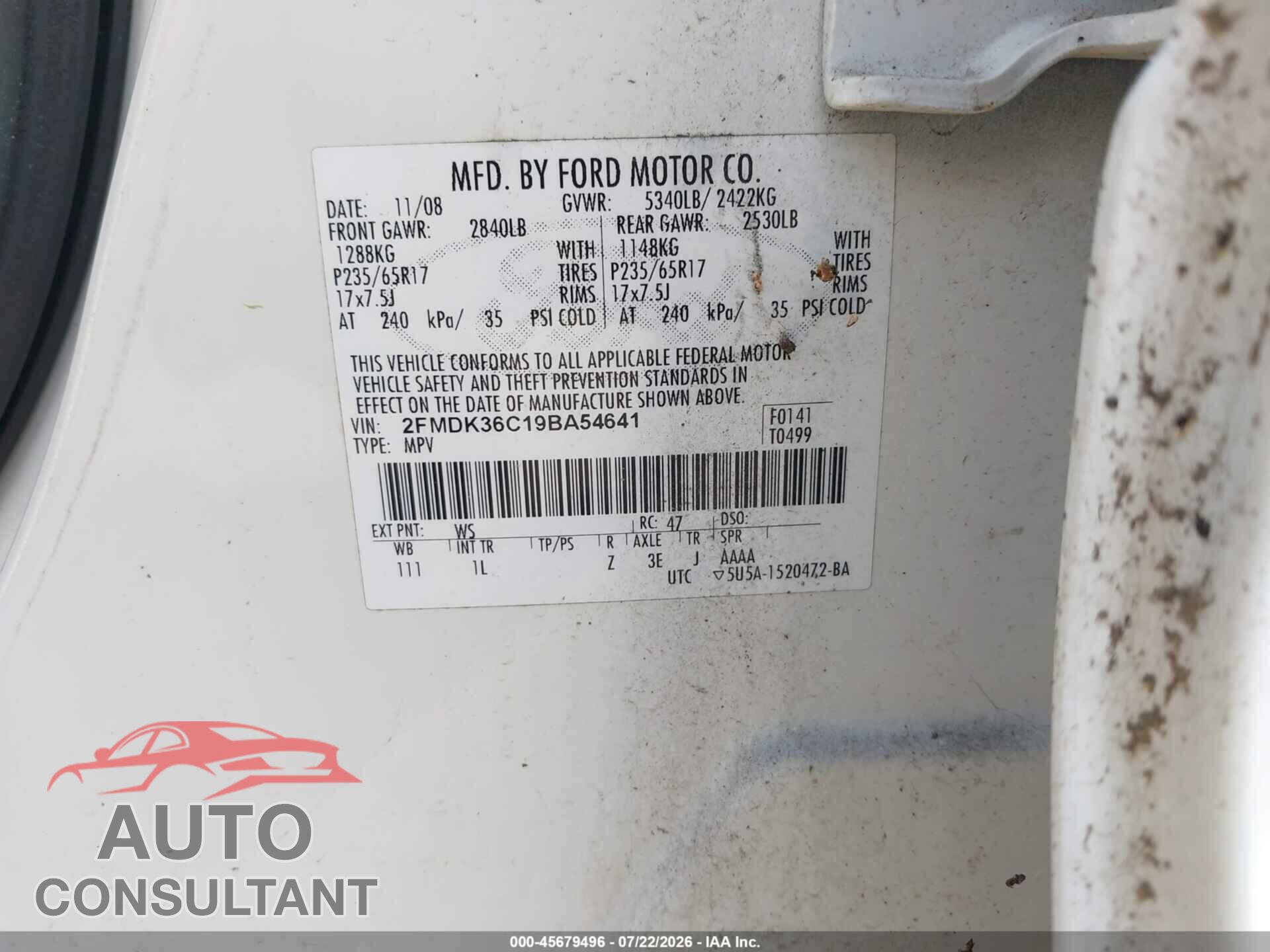 FORD EDGE 2009 - 2FMDK36C19BA54641