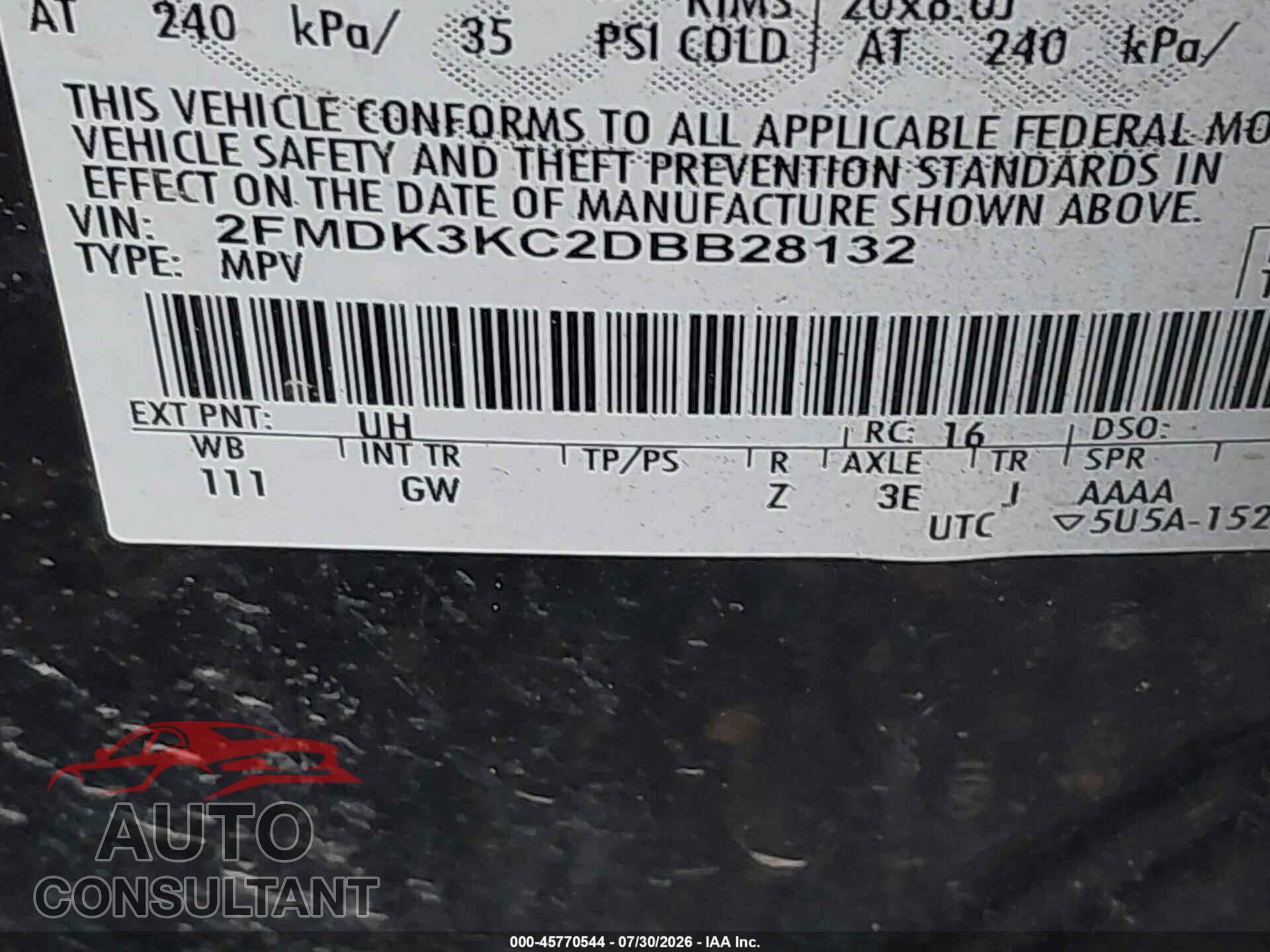 FORD EDGE 2013 - 2FMDK3KC2DBB28132