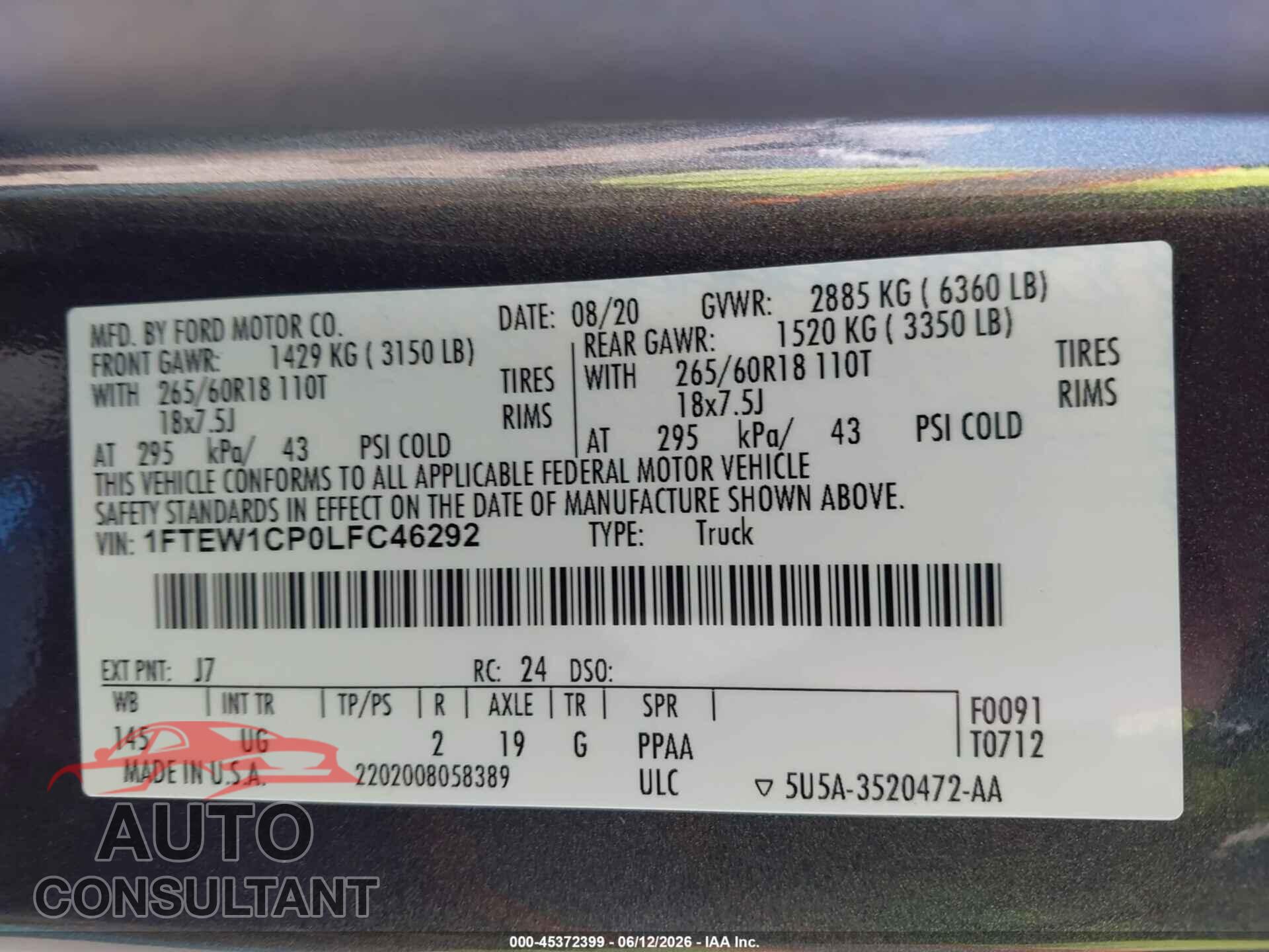 FORD F-150 2020 - 1FTEW1CP0LFC46292