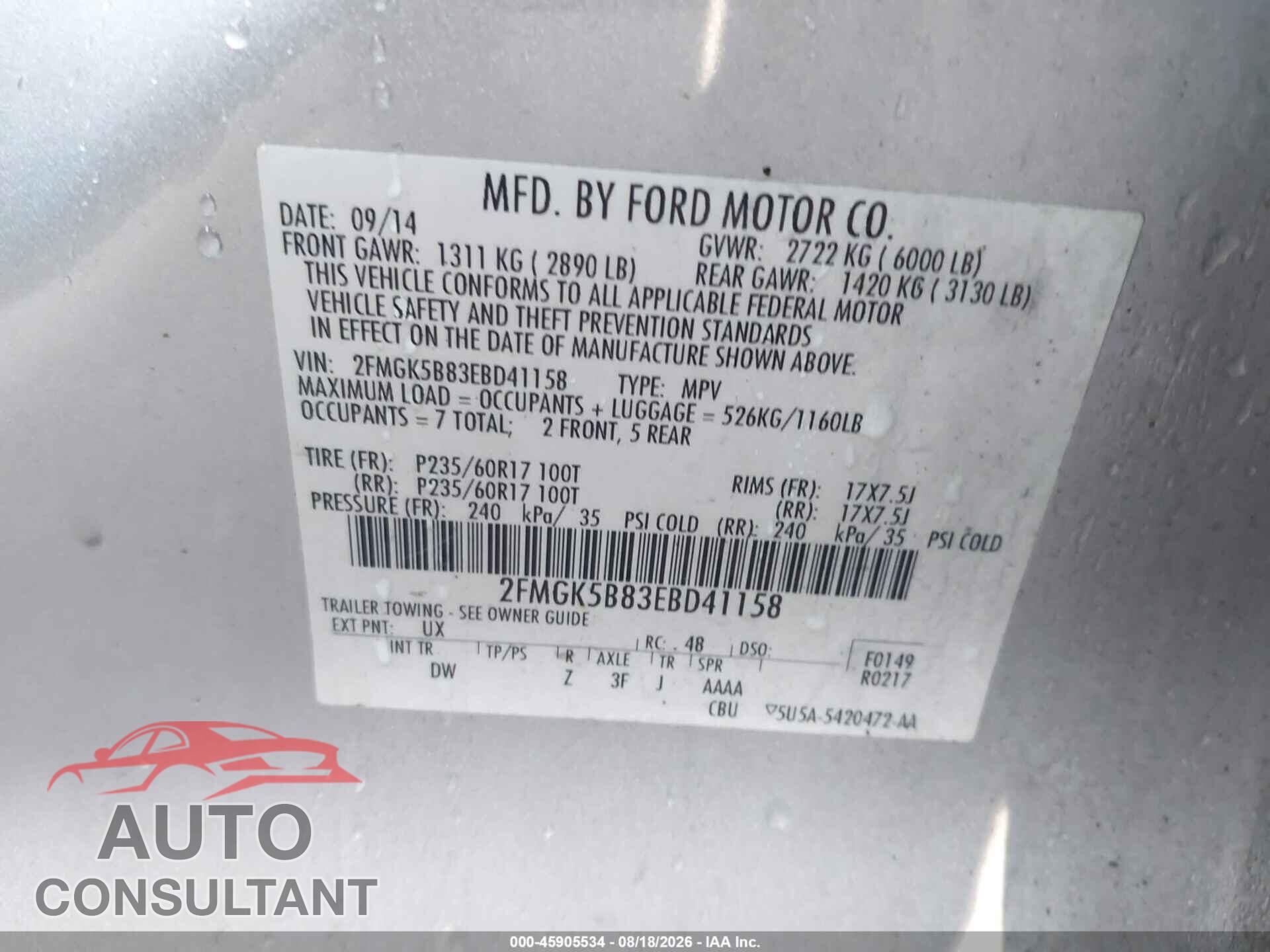 FORD FLEX 2014 - 2FMGK5B83EBD41158