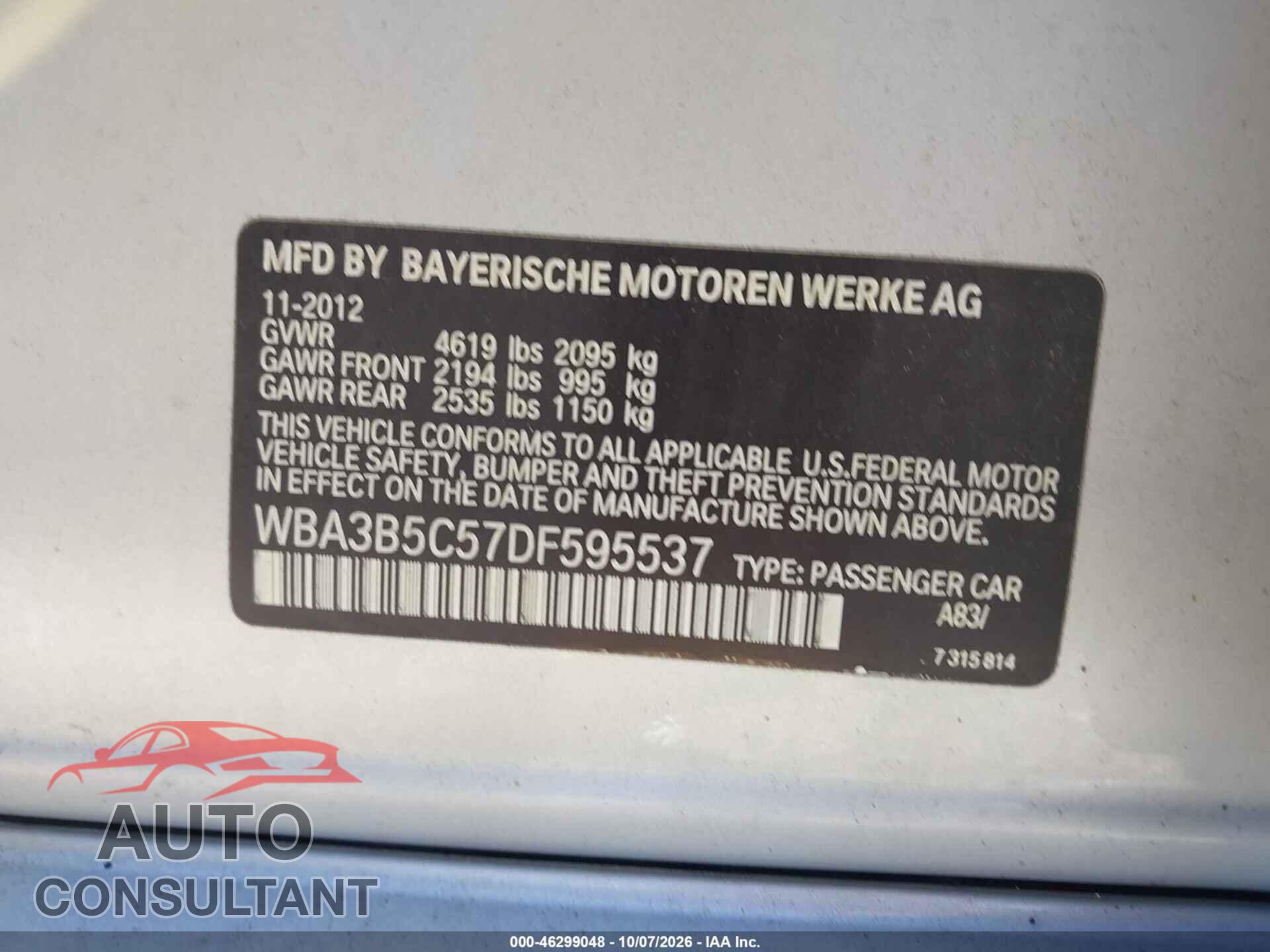 BMW 328I 2013 - WBA3B5C57DF595537